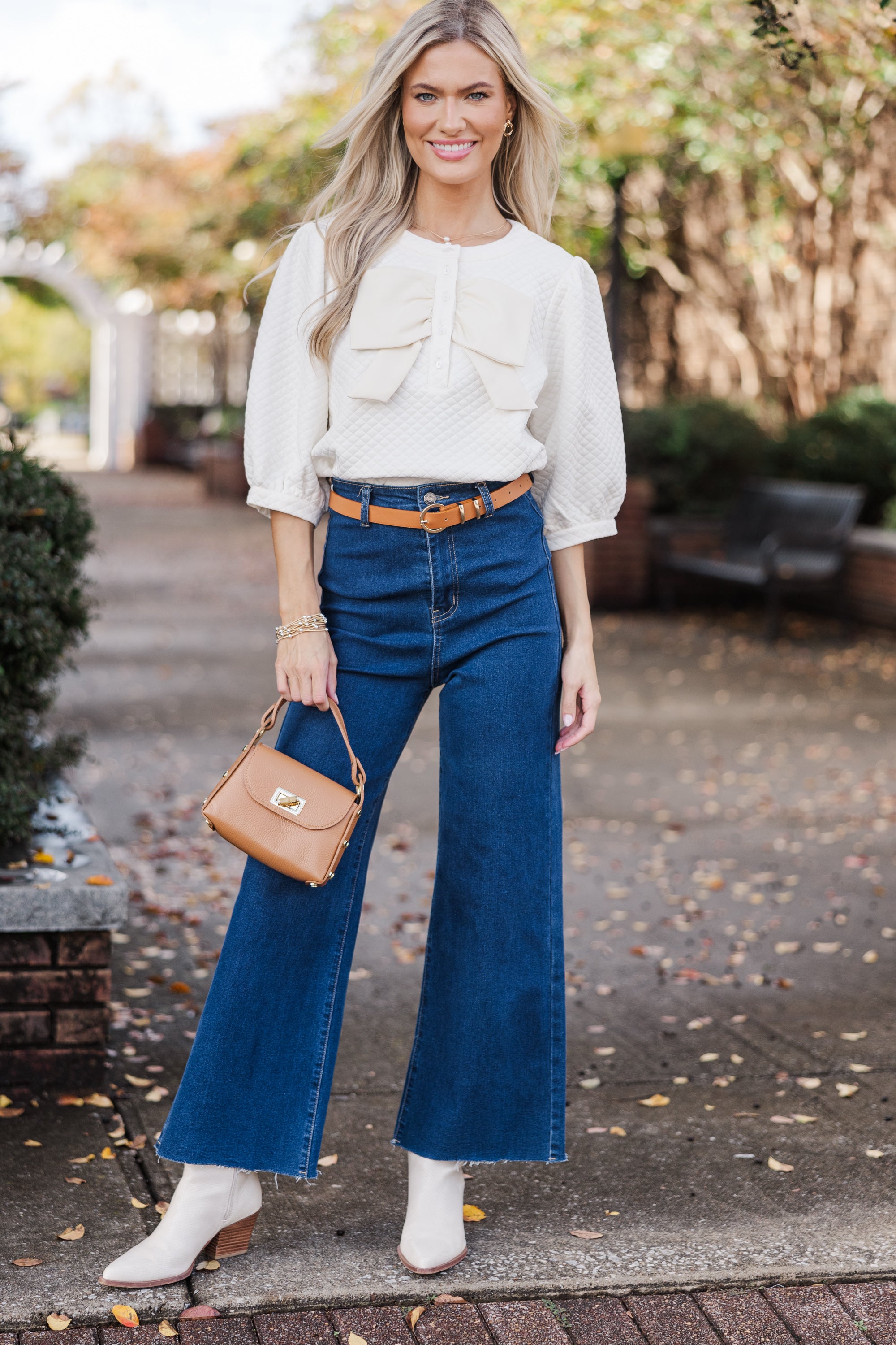 Free To Be Cream Textured Blouse - Women's Elegant Casual Top for Work & Date Night Outfits