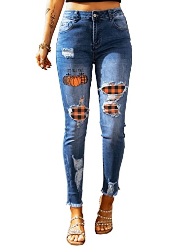 EVALESS Women's High Rise Ripped Skinny Jeans - Slim Fit Boyfriend Jeans with Raw Hem & Stretch Denim | Perfect for Casual Outfits, Date Nights & Street Style Fashion