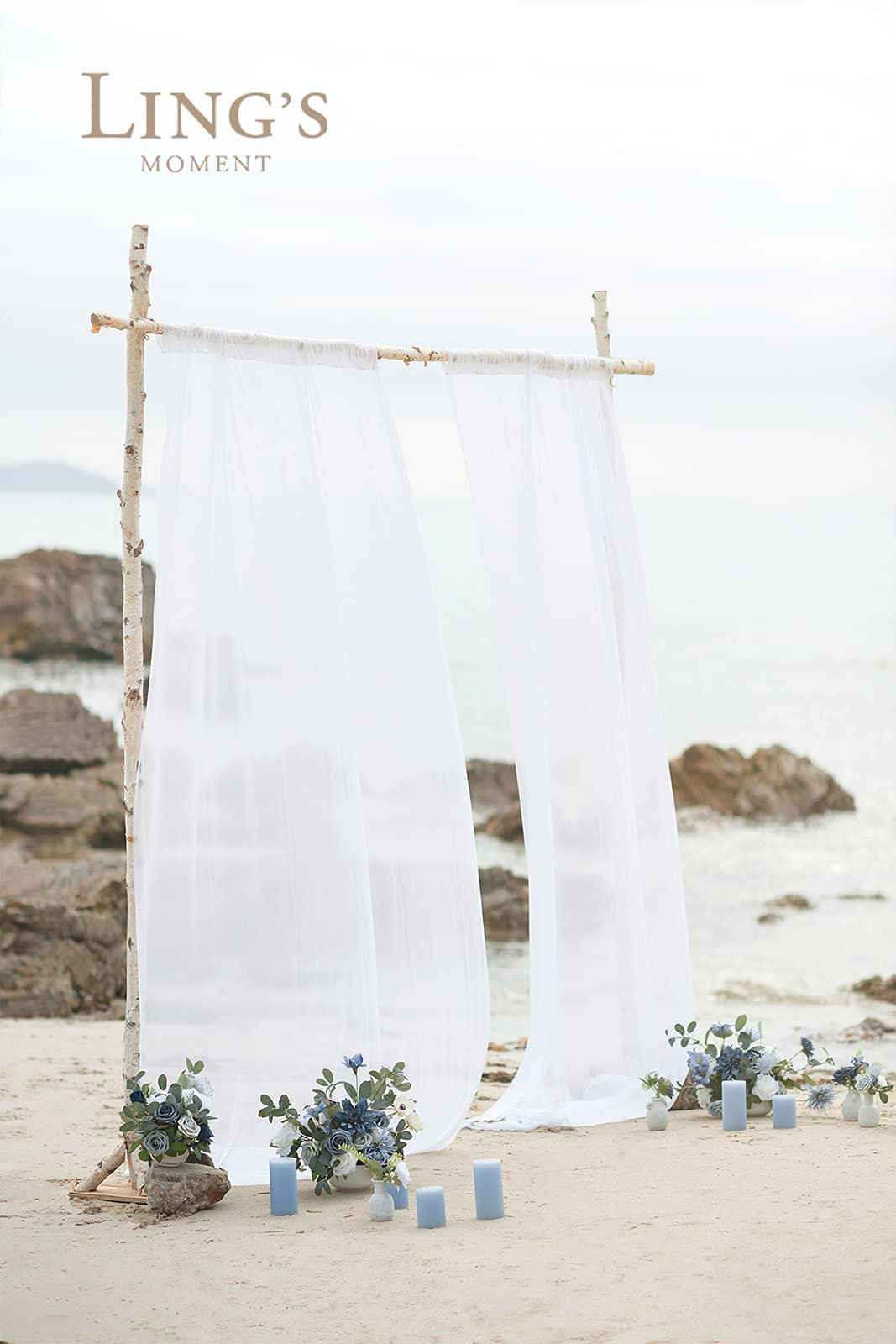 Ling's Moment 9FT Wrinkle-Free Wedding Table Skirt & Backdrop Curtains Set - 2 Panels 5ft x 10ft with 9FT Eucalyptus Willow Leaf Garland - Perfect for Wedding Decor, Bridal Shower, Baby Shower & Party Backdrops