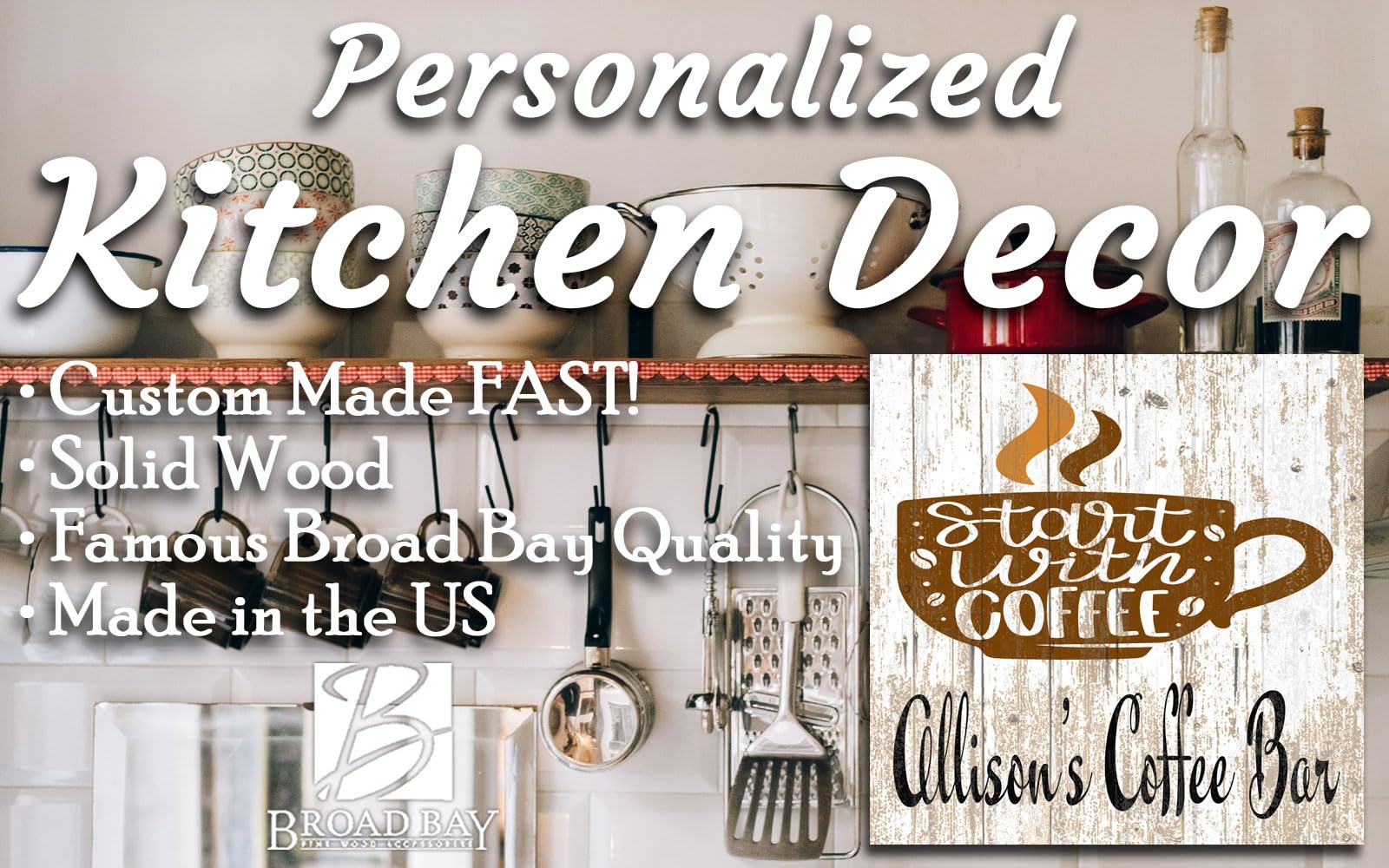 Personalized Wooden Kitchen Sign for Coffee Lovers - Custom Wall Decor for Coffee Bar, Home Office & Housewarming Gift - Perfect for Farmhouse & Rustic Home Decor