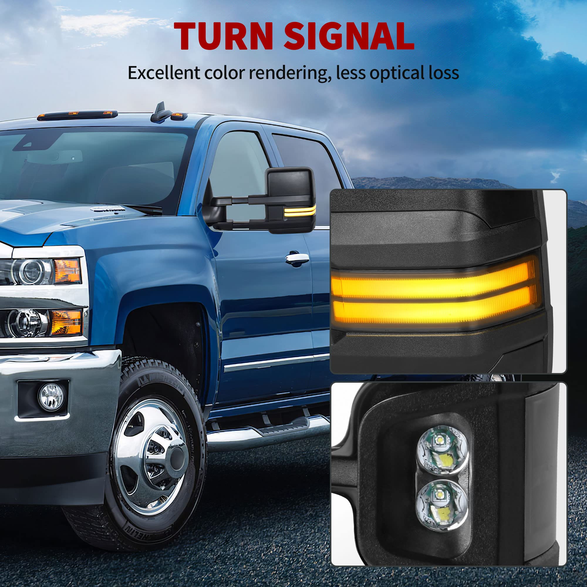 YITAMOTOR Power Heated LED Towing Mirrors for 2003-2006 Chevy Silverado GMC Sierra 1500/2500/3500 & 03-06 Tahoe Suburban Yukon - Dynamic Turn Signal Lights, Black Mirror Pair - Perfect for Towing, Off-Roading & Night Driving