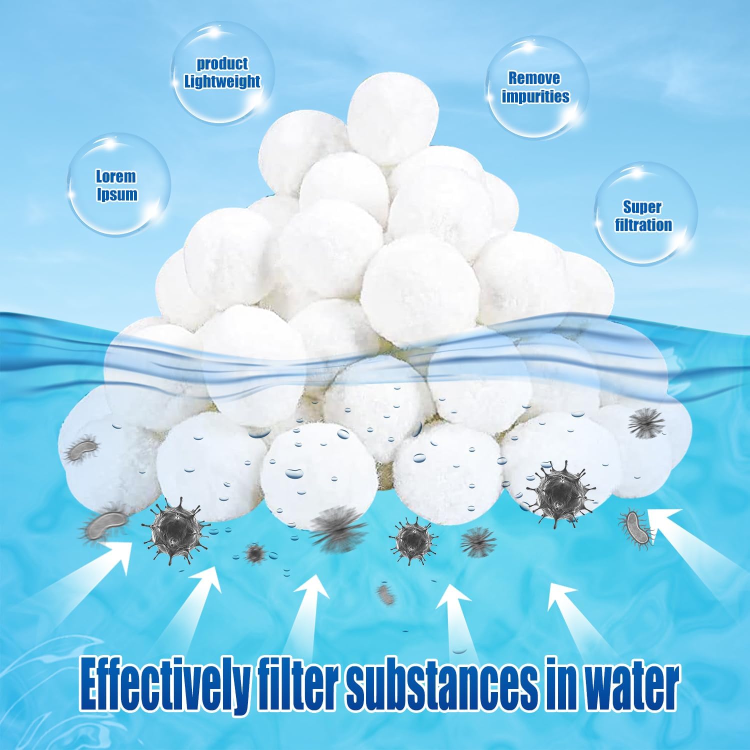 Pool Filter Balls 3.1 lbs - Eco-Friendly Reusable Fiber Media for Sand Filters, High Efficiency Swimming Pool Water Filtration - Perfect for Above Ground & Inground Pools