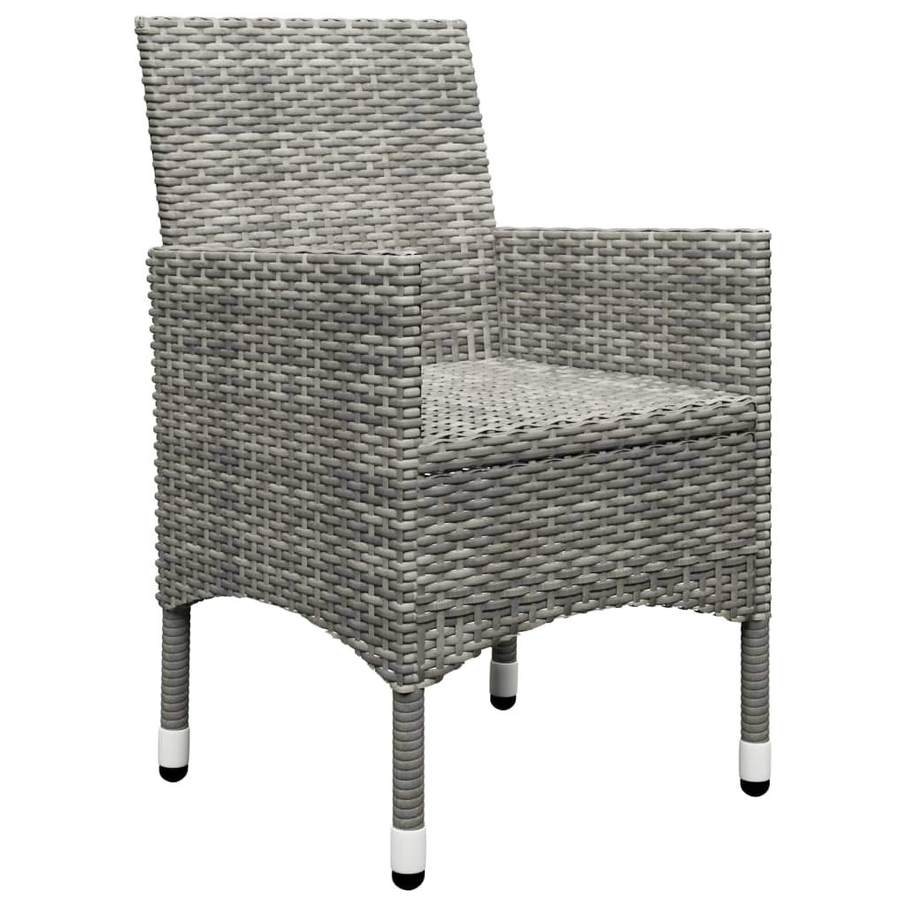 vidaXL 3-Piece Patio Bistro Set - Outdoor Bistro Table with 2 Chairs, Modern Poly Rattan & Tempered Glass Furniture for Porch, Deck, Garden or Balcony - Gray Contemporary Dining Set for Coffee, Breakfast and Relaxing Outdoors