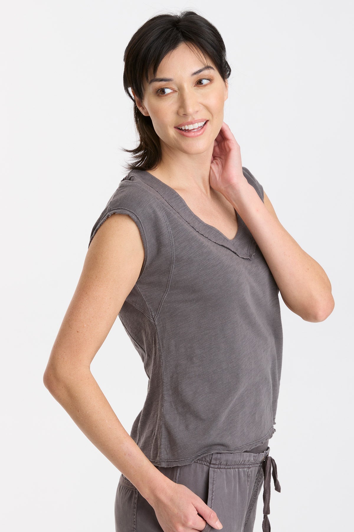 Neela V-Neck Graphite Point - Elegant Women's Blouse for Work & Casual Wear | Perfect for Office, Dates & Special Occasions