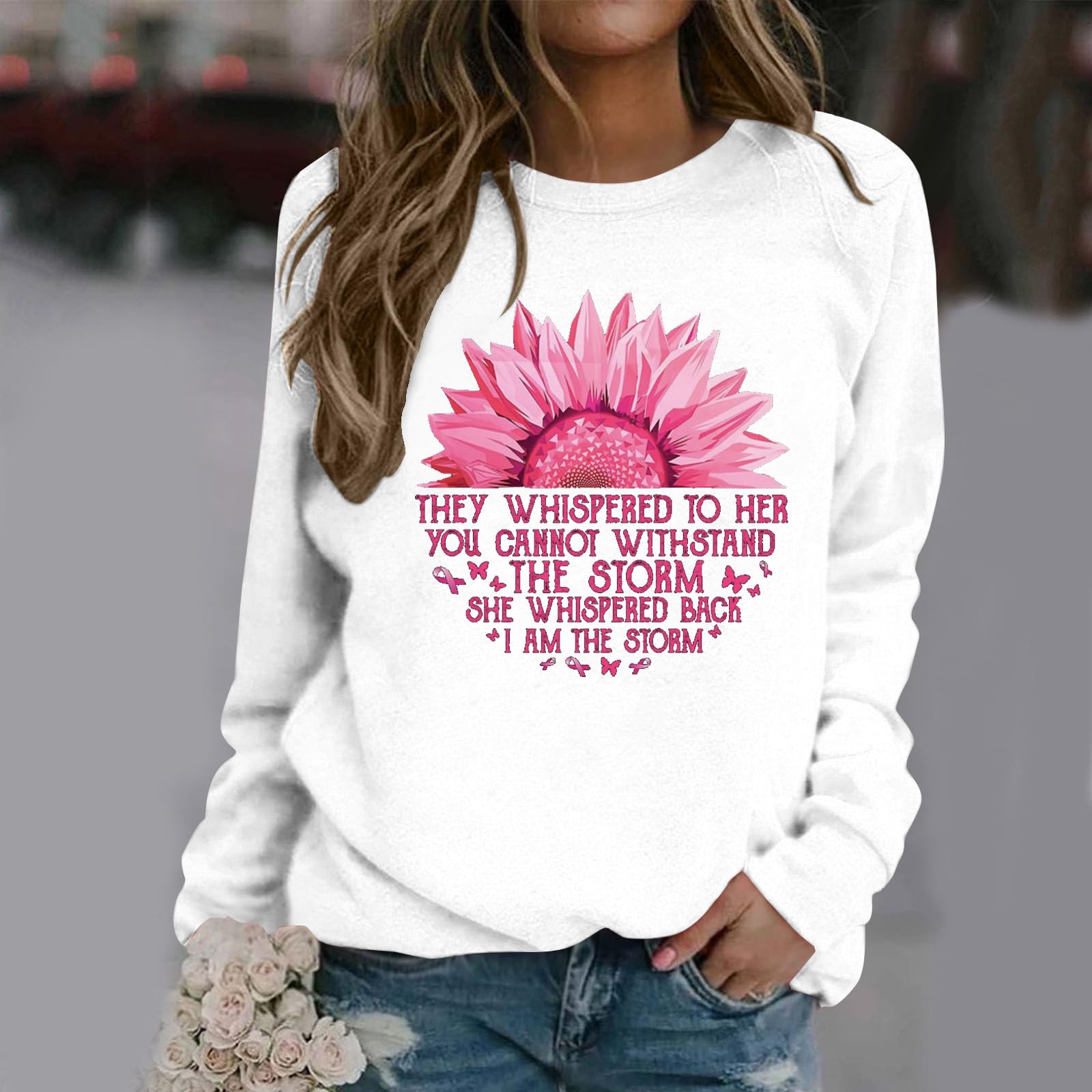 Leodye Breast Cancer Sweatshirt for Women 2024 - Storm Quote Fall Fashion for Survivors