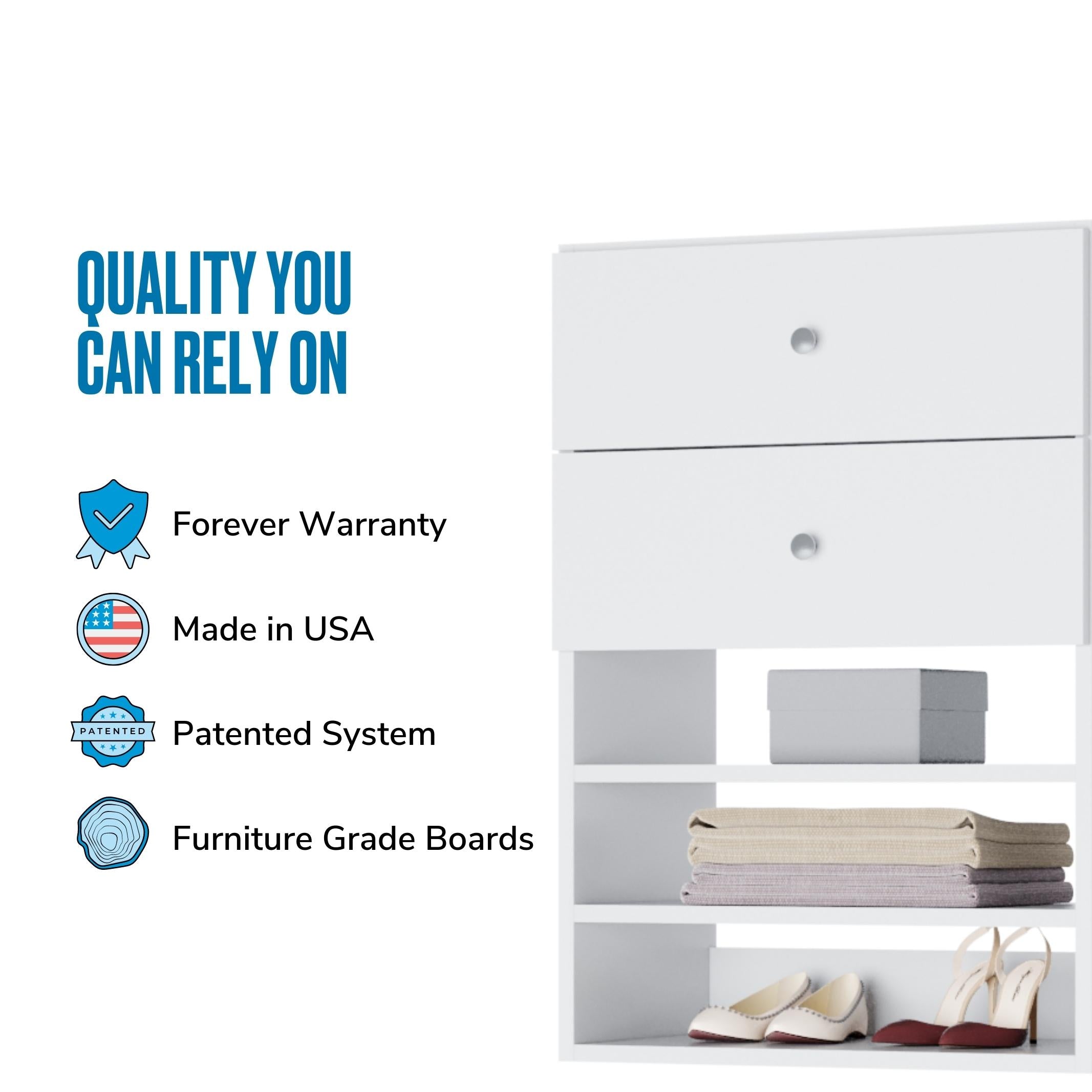 Vista 2 Drawer Short Tower Cabinet - Compact Storage Solution for Bedroom, Office or Dorm Room Organization