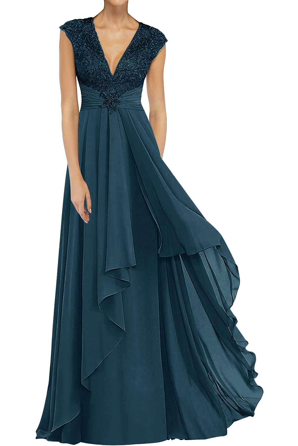 Elegant Chiffon Mother of The Bride Dress with Lace Details - Long Evening Gown for Wedding Guest - Perfect for Formal Events, Mother's Day & Special Occasions