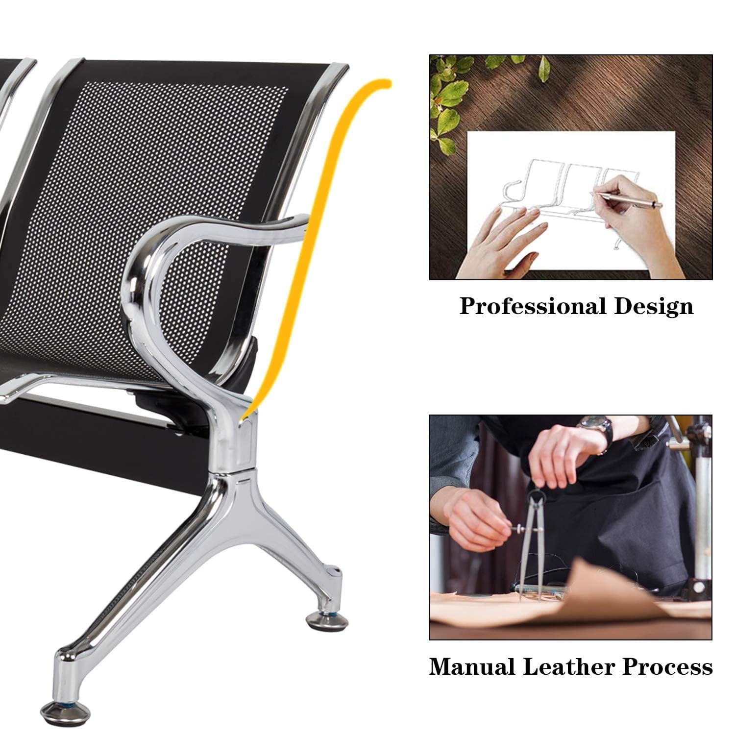 Kinsuite Heavy Duty Reception Chairs Set of 2 - Black Waiting Room Chairs for Office, Bank, Hospital & School - Durable 2-Seat Guest Chairs for Professional Spaces & High-Traffic Areas