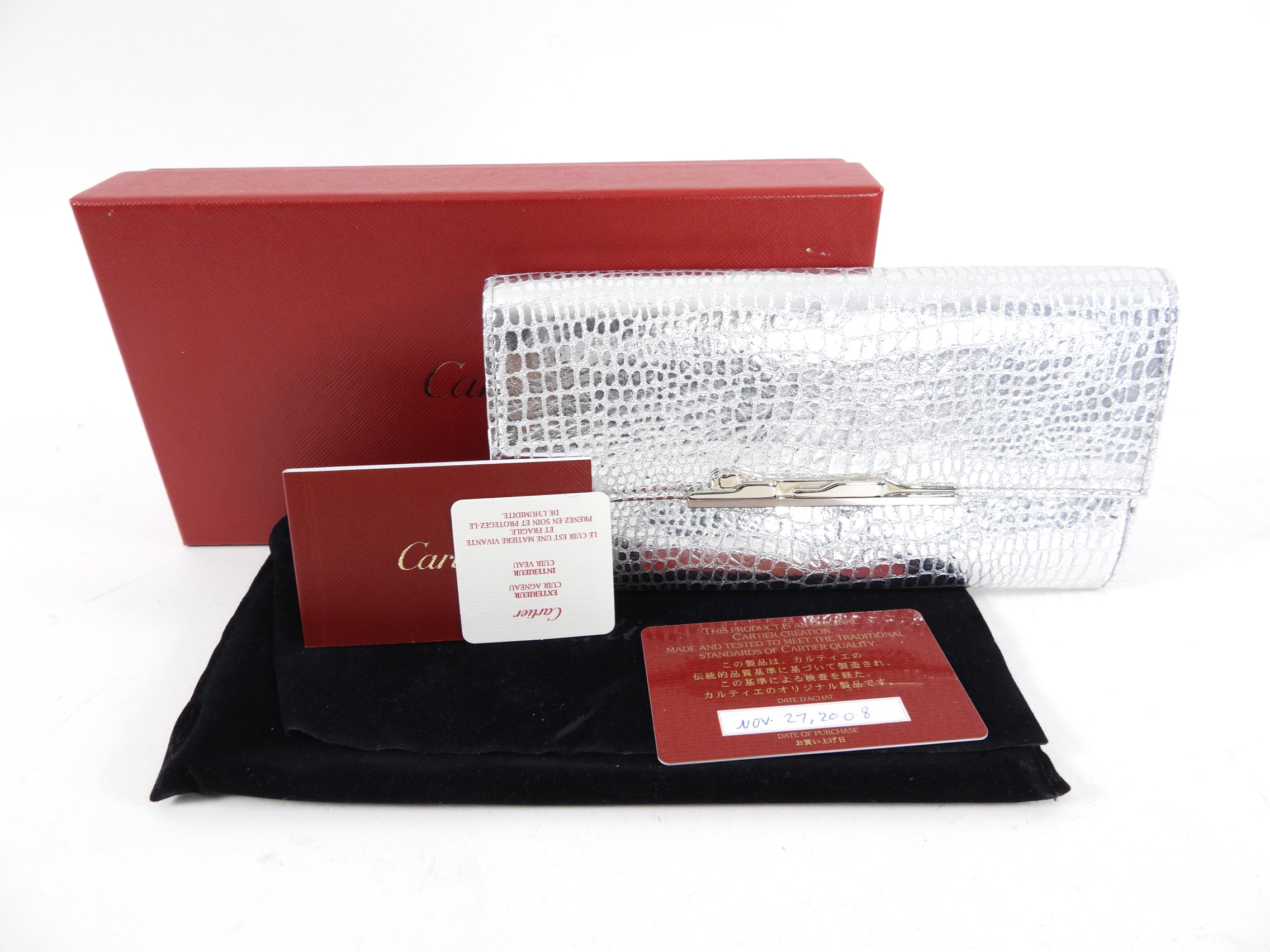 Cartier Vintage 2008 Silver Leather Continental Wallet for Men - Genuine Leather Money Clip Wallet with RFID Protection - Perfect for Travel, Business & Everyday Use
