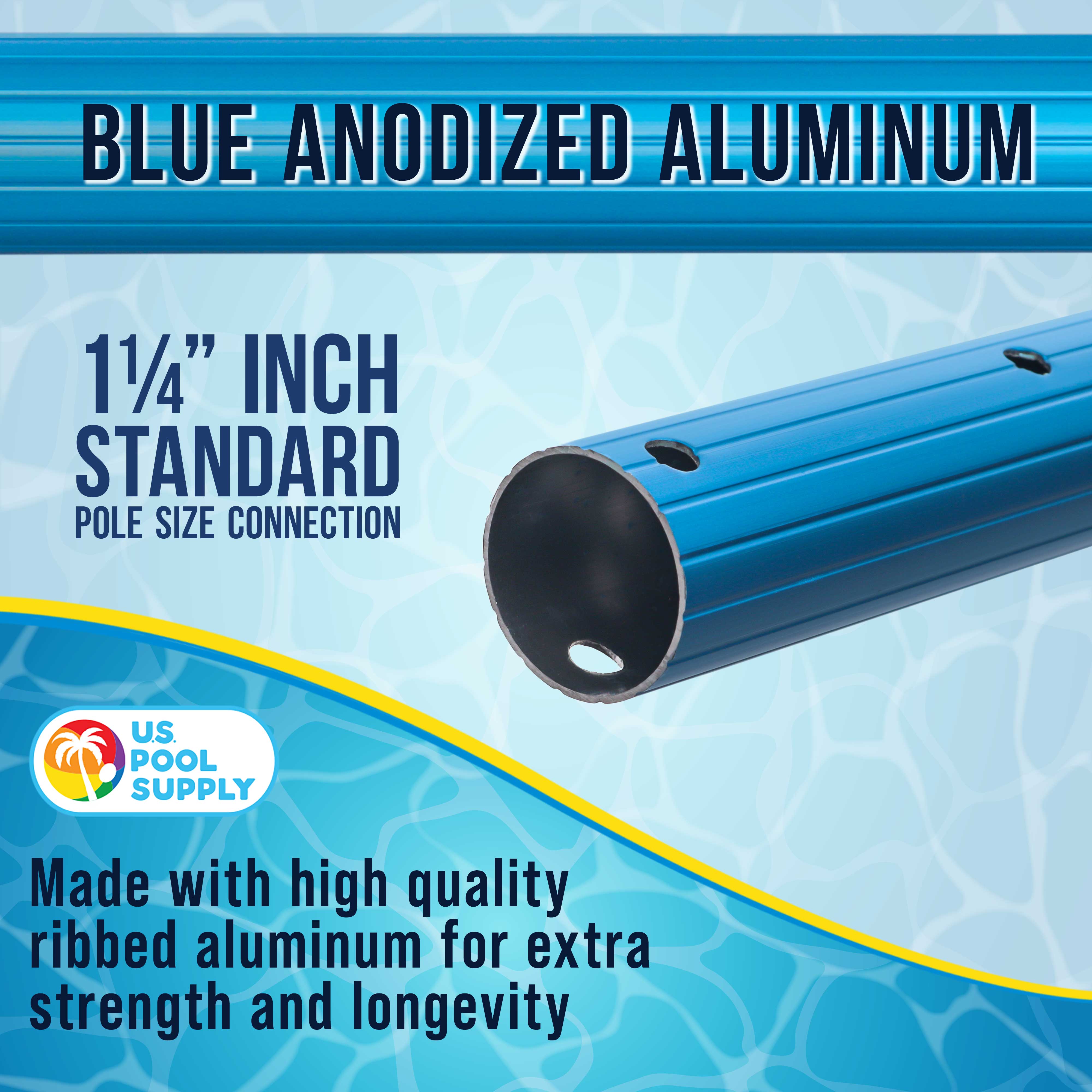 10ft Blue Anodized Aluminum Telescopic Pool Pole - Adjustable 3-Piece Swimming Pool Cleaning Pole with Skimmer Net Attachment | Professional Pool Maintenance Tool for Skimming Leaves & Debris | Perfect for In-Ground & Above Ground Pools