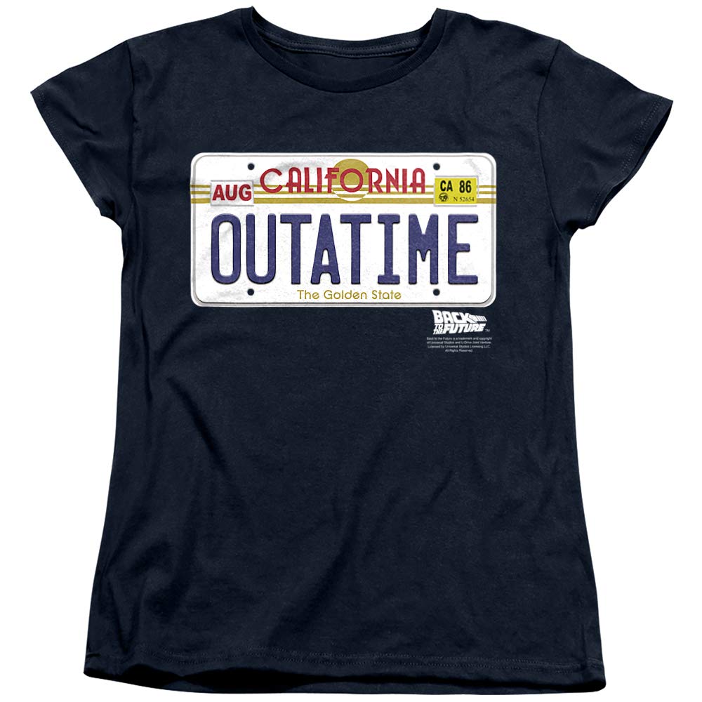 Back to The Future Outatime License Plate Women's T-Shirt - Vintage Movie Fan Gift & Casual Wear for Everyday Style