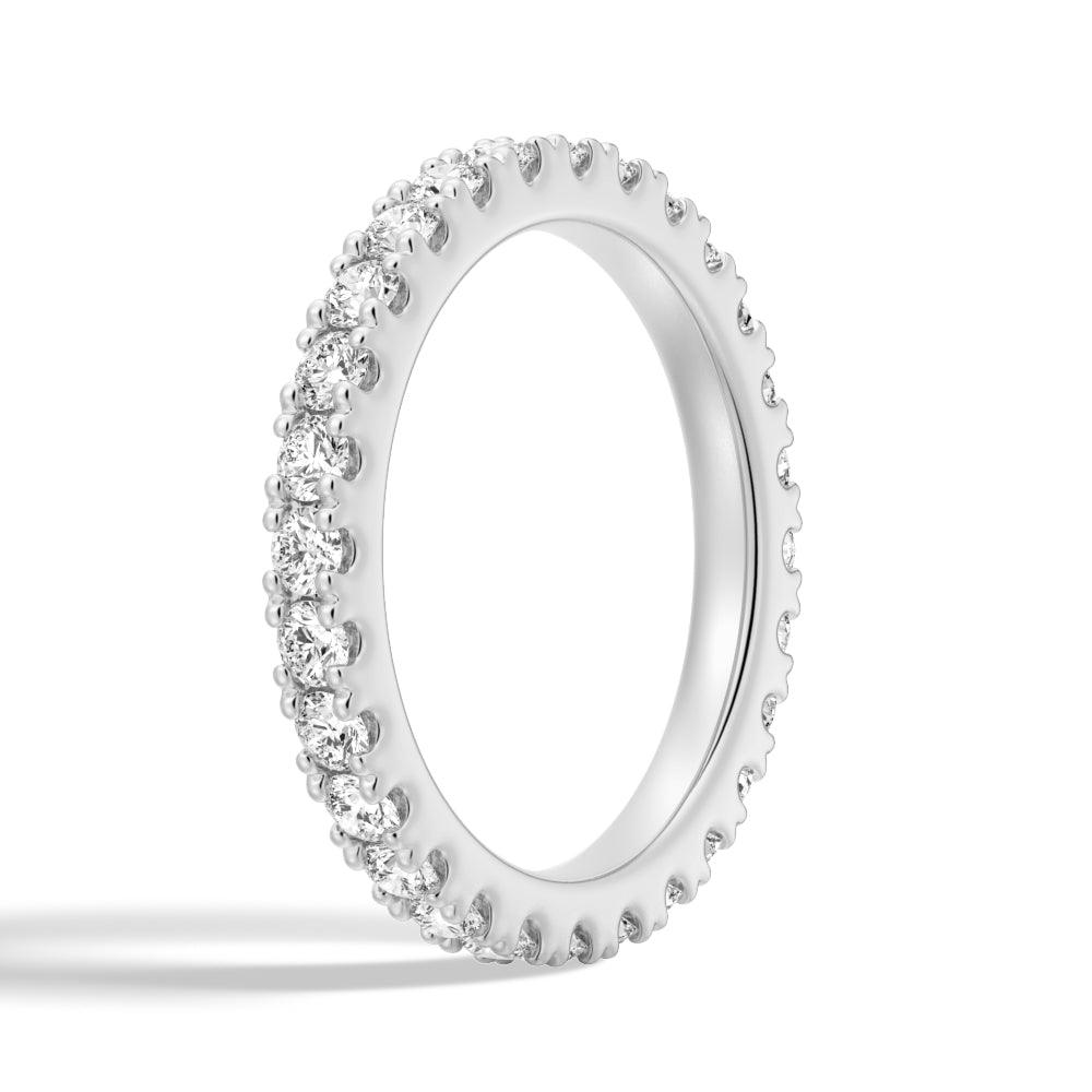 French Pave Round Cut Moissanite Eternity Band Ring - 14K White Gold Wedding Anniversary Stackable Ring for Women, Perfect for Bridal Jewelry, Engagement Gift & Special Occasions