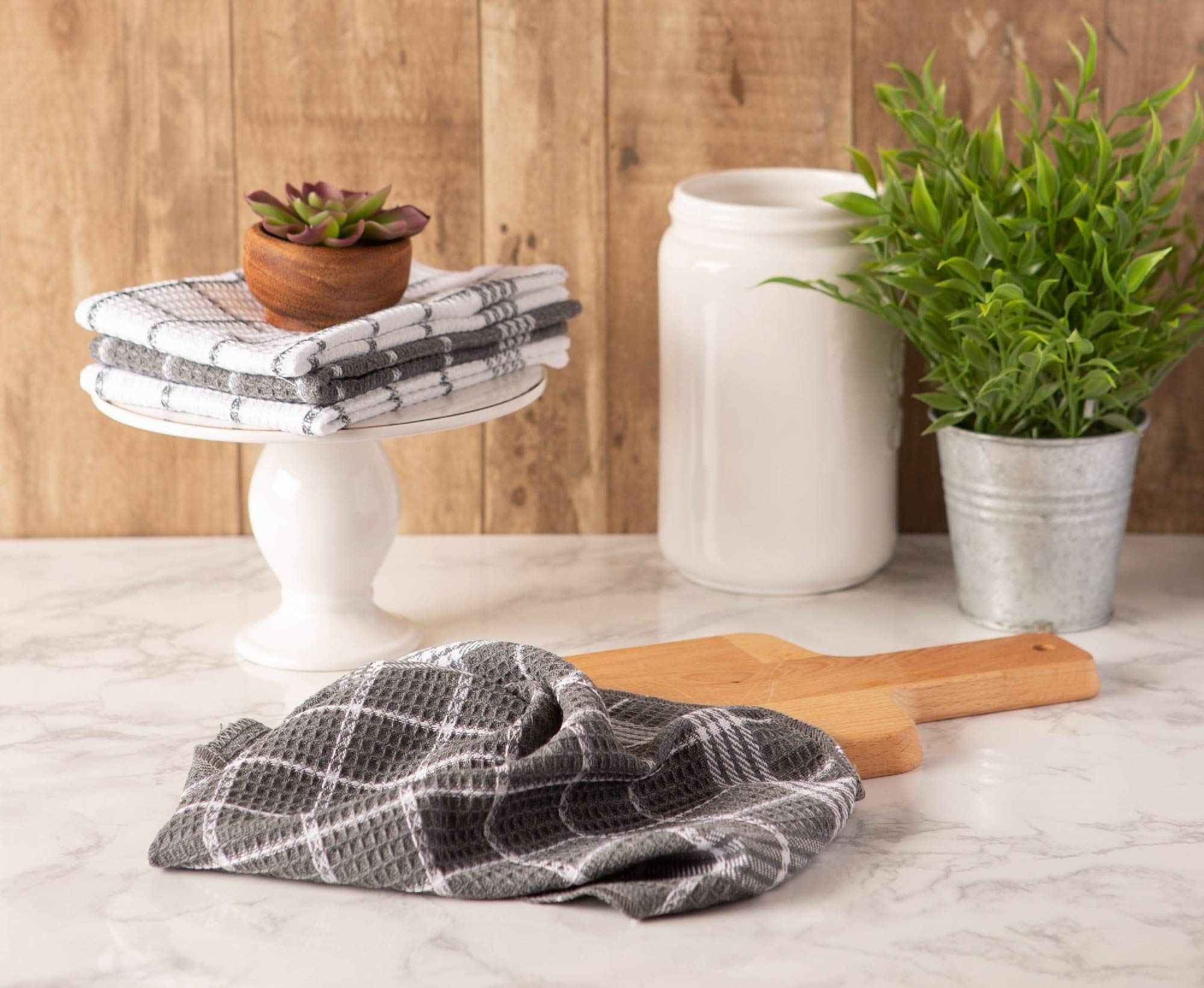 Premium Set of 12 Gray & White Waffle Weave Dish Towels - 13