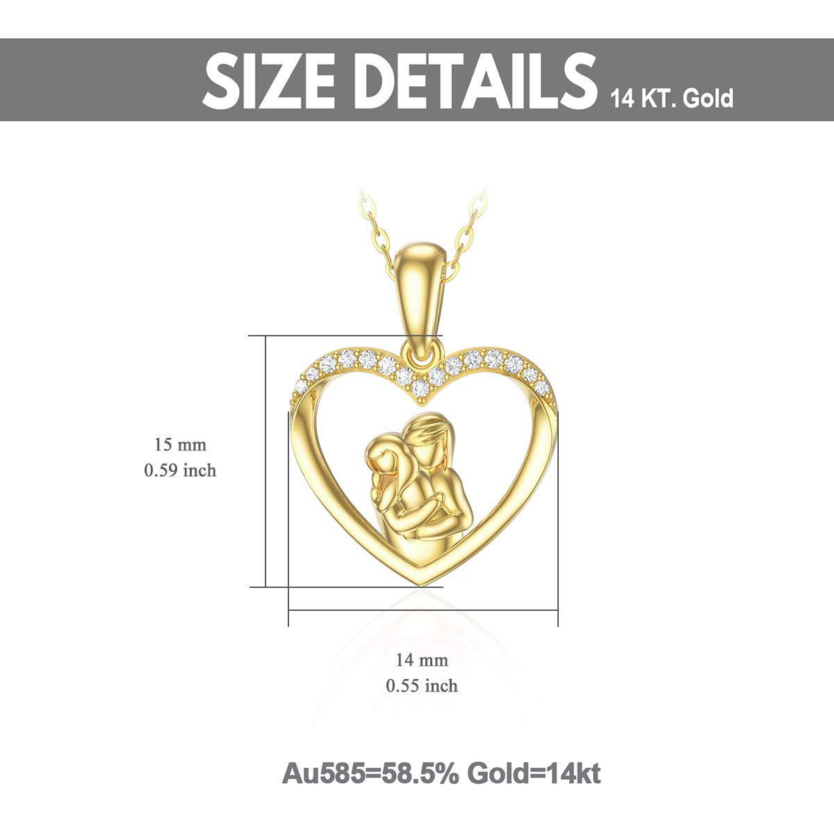 14K Gold Mother and Daughter Necklaces for Women - Heart Pendant Necklace Set for Mom & Child - Adjustable 16
