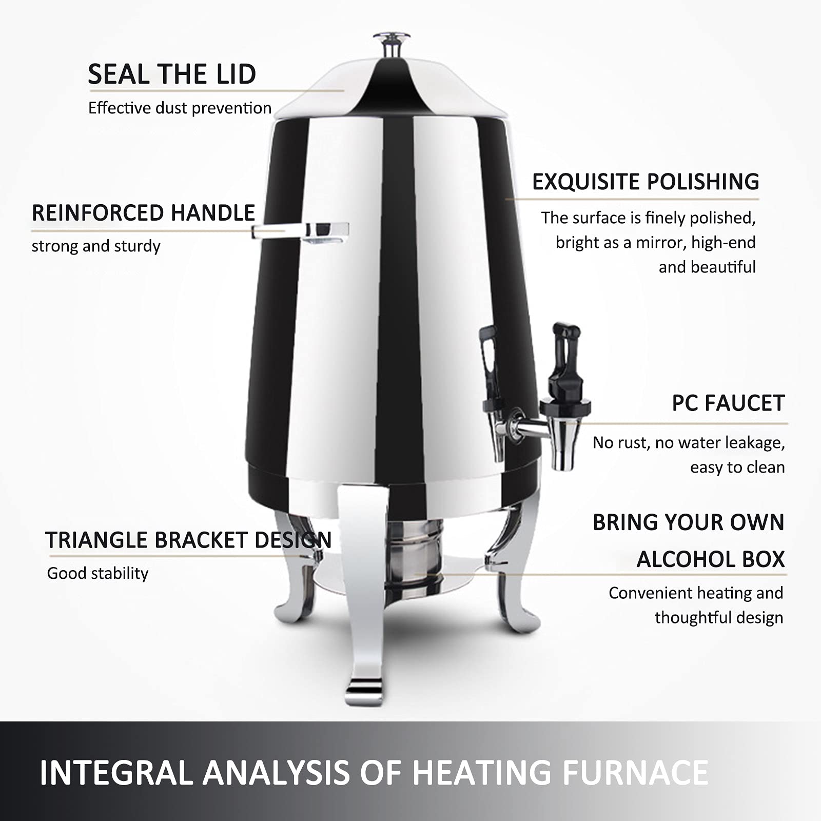AIZYR 13L Elegant Stainless Steel Coffee Urn - Commercial Grade Hot & Cold Beverage Dispenser for Coffee, Tea, Hot Chocolate - Perfect for Catering, Restaurants, Offices and Large Events