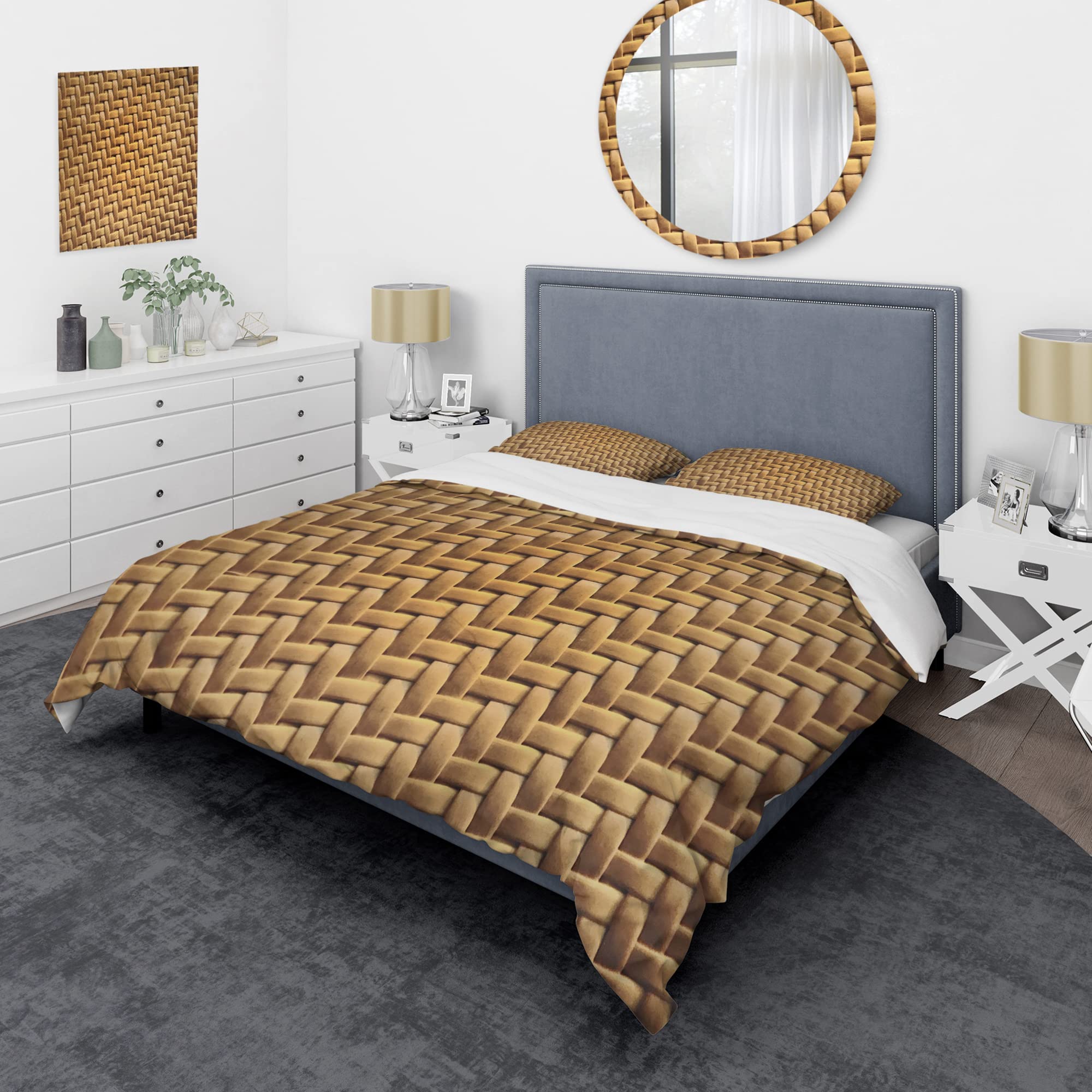 Mid-Century Modern Yellow Duvet Cover Set King Size - 3 Piece Sedge Texture Bedding Collection for All Seasons | Perfect for Boho Chic Bedrooms & Vintage Home Decor
