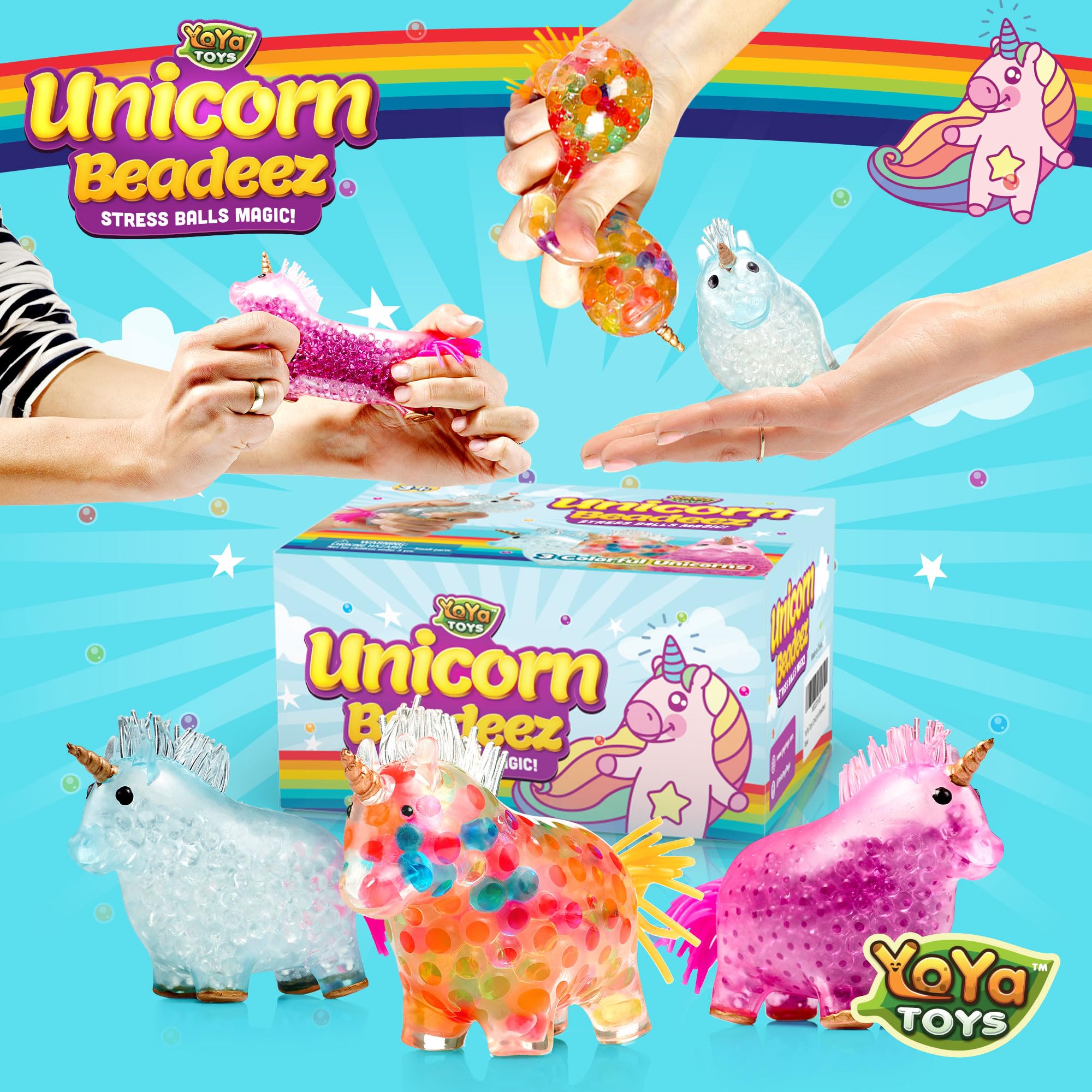 Yoya Unicorn Fidget Squishy Ball - 3 Pack Super Soft Stress Relief Toys for Kids & Adults | Perfect Sensory Toy for ADHD, Anxiety & Autism | Fun Office Desk & Classroom Fidget Toy | Great Gift for Birthdays, Christmas & Party Favors