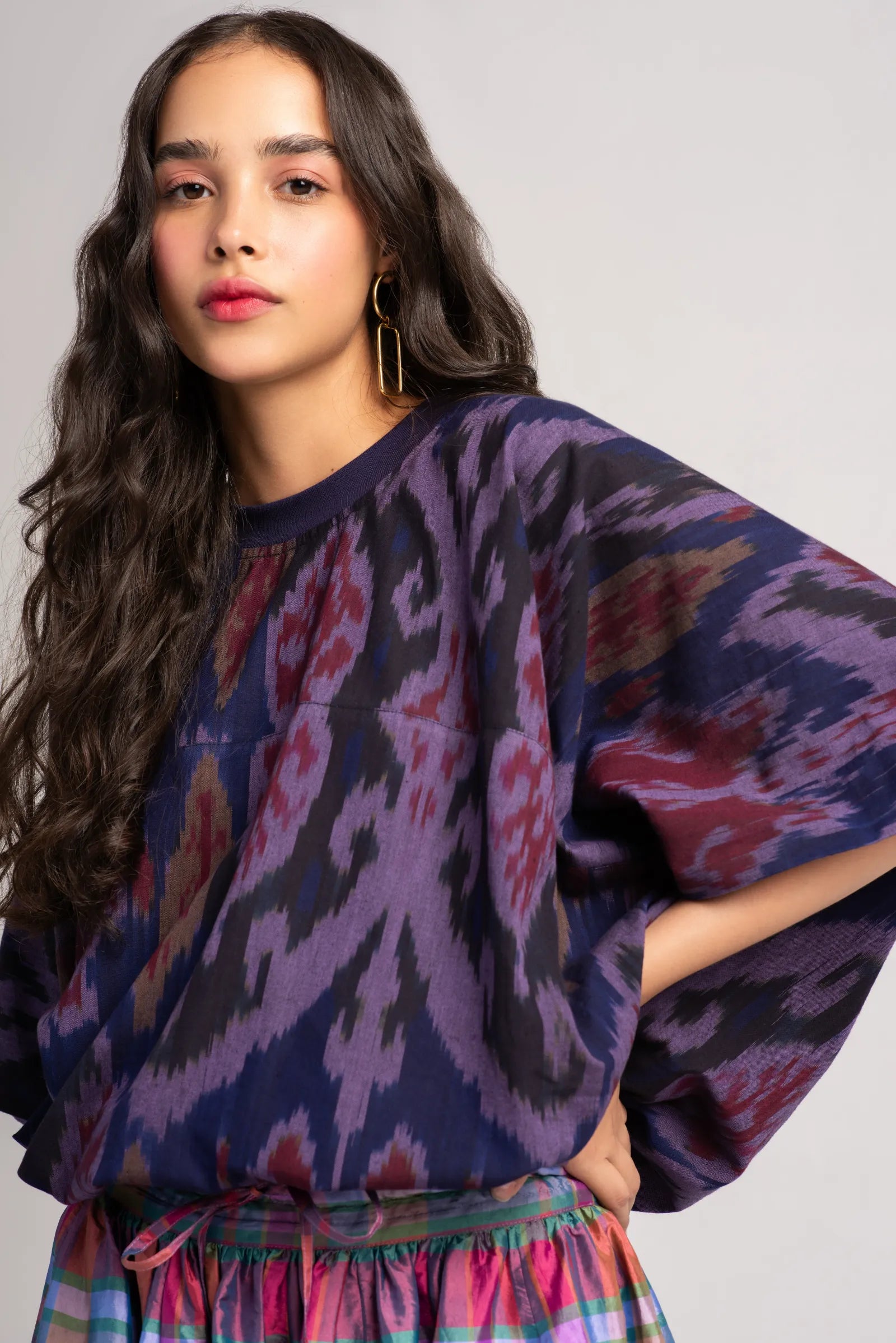 Bulbul Premium Cotton Ikat Print Dress in Navy & Wine - Perfect for Casual Outings, Beach Vacations, and Boho Chic Style