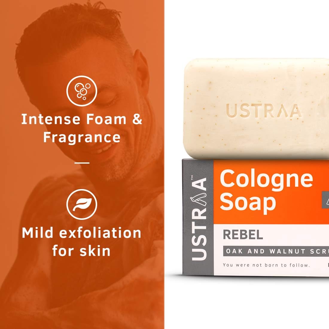 Ustraa Ammunition Cologne Soap - Charcoal & Bay Leaf Scented, 125g | Activated Charcoal Cleansing Bar | Cologne & Rebel Cologne Soap - Oak & Walnut, 125g | Gentle Exfoliation with Walnut Granules | Perfect for Men's Daily Skincare & Grooming Routine