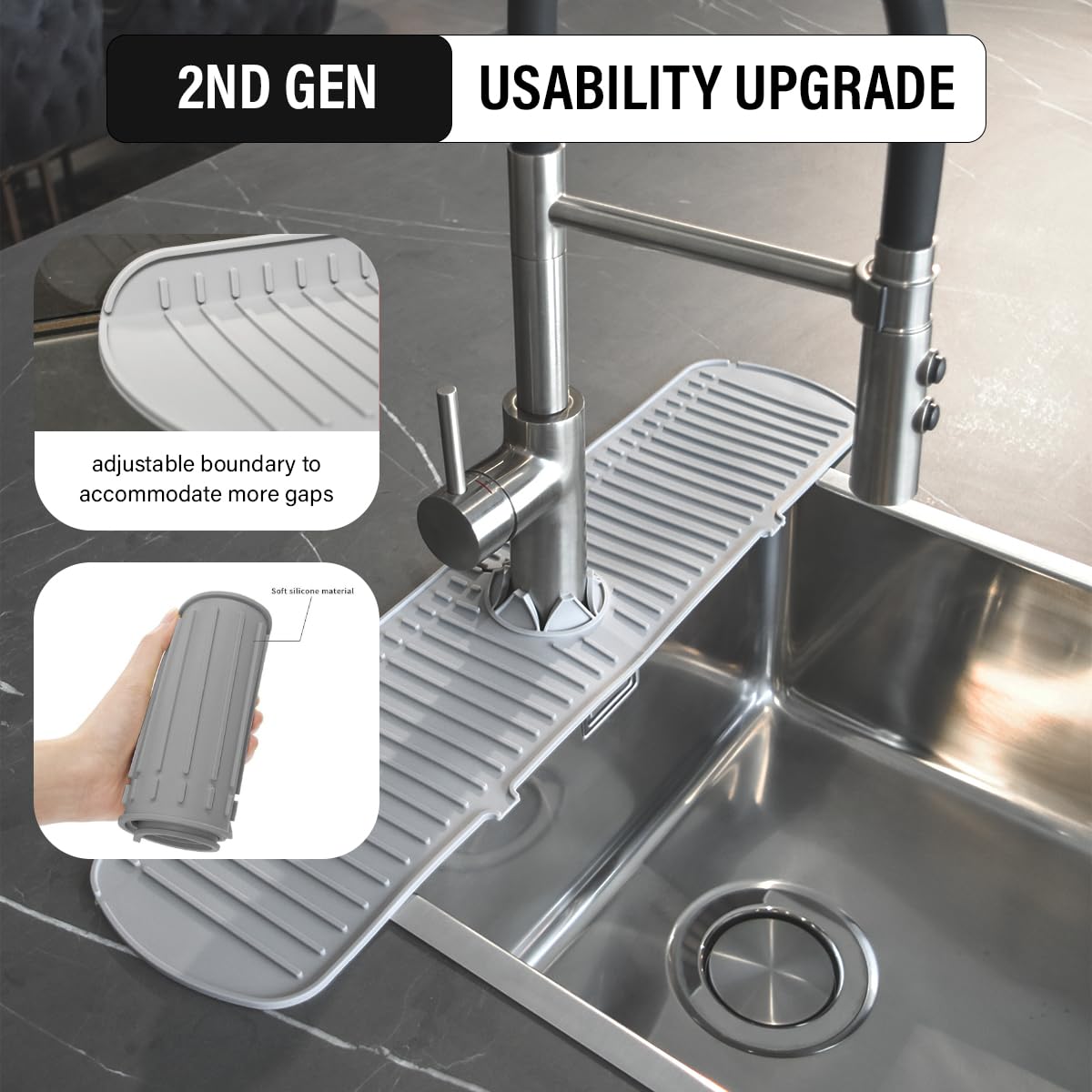 Non-Slip Silicone Faucet Mat for Kitchen Sink - 24