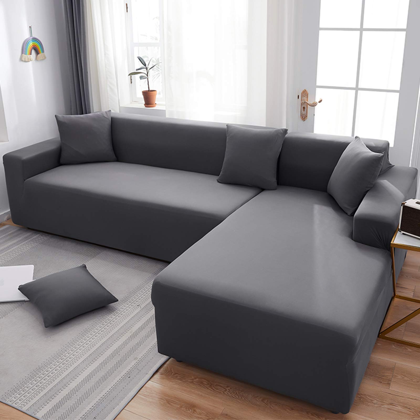 Stain Resistant Solid Color Elastic Sofa Slipcover - Multi-Size Furniture Protector for Sectional Couches (Fits 4-Seater XL Sofas 90