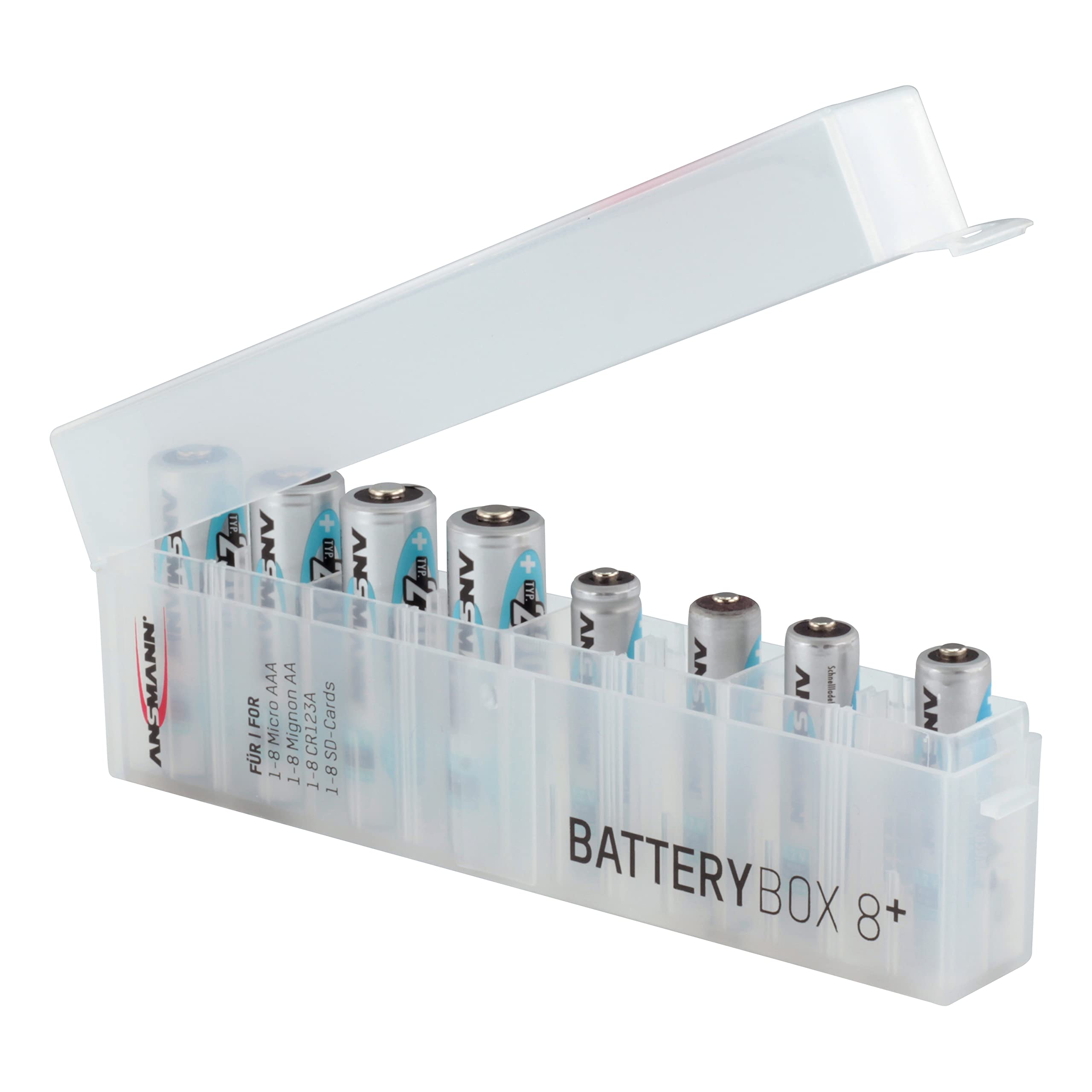Ansmann 8-Piece AA Battery Storage Case - Durable Plastic Battery Organizer for Home, Office, and Travel Use