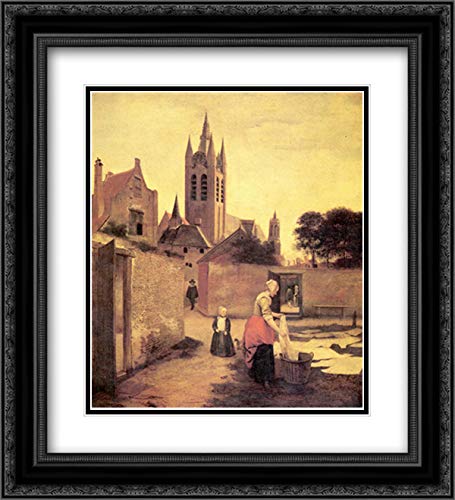 Pieter de Hooch 20x22 Black Ornate Frame Double Matted Museum Art Print - Woman and Child on a Bleaching Field - Perfect for Living Room, Bedroom, or Office Wall Decor