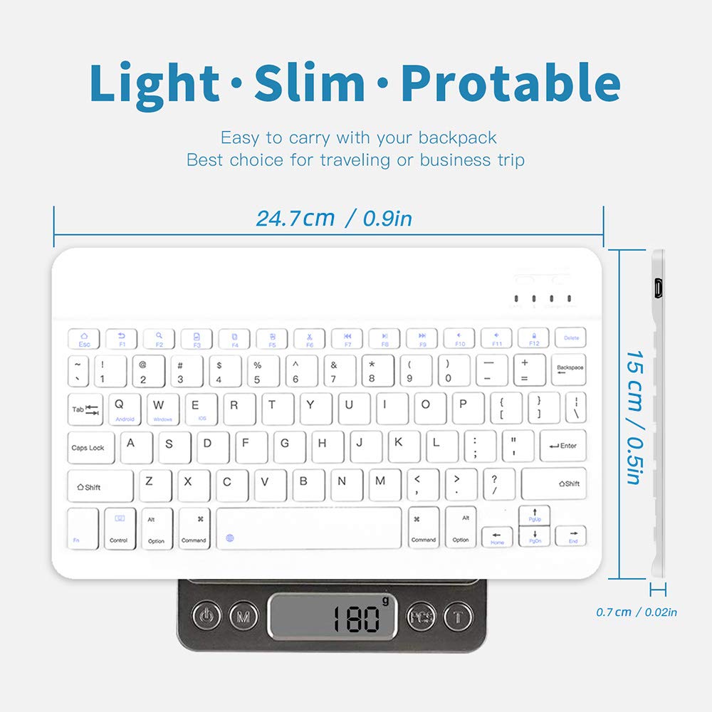 Ultra-Slim Wireless Bluetooth Keyboard for iPad 10.2/Pro/Air & Samsung Galaxy Tab A8/A7 Lite/S6 Lite/S8/S7 - Rechargeable Universal Keyboard Compatible with iOS Android Windows Devices (White) | Perfect for Office Work, Online Classes & Travel Use