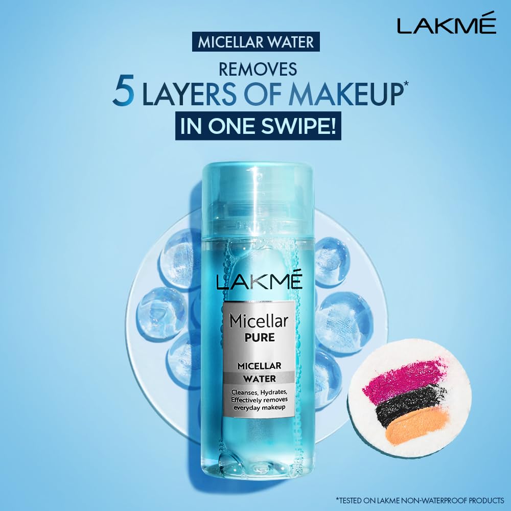 LAKMÉ Micellar Water: Hydrating & Soothing Facial Cleanser | Gentle Makeup Remover for Sensitive Skin | 200ml Micellar Cleansing Water | Perfect for Daily Skincare & Travel Essentials