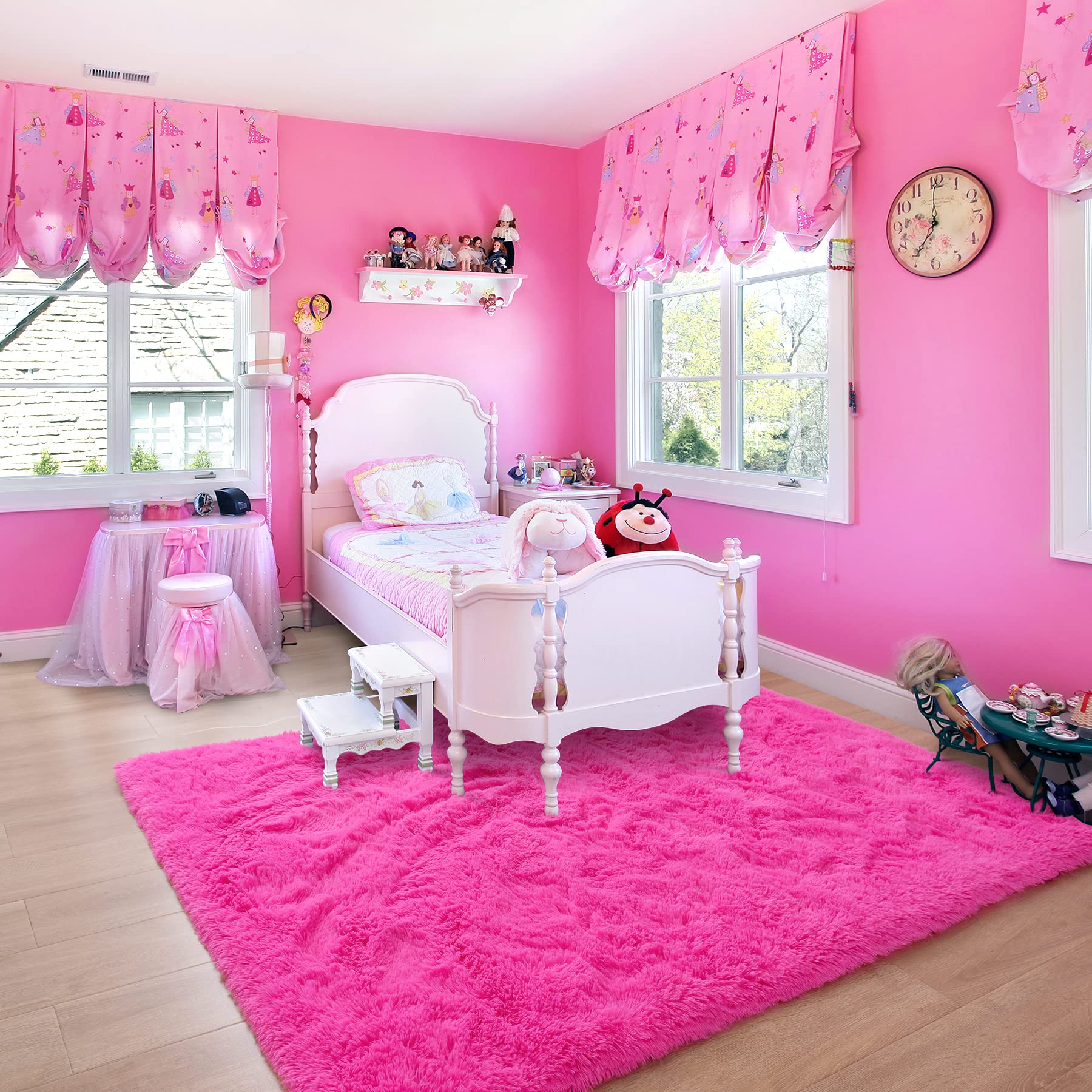 Noah's Fluffy Plush Fuzzy Rug for Kids Room, Living Room, Nursery - Soft Shaggy Furry Carpet for Modern Indoor Decor - Cute Boys & Girls Bedroom Rug (3x5 Feet, Hot Pink) - Perfect for Playrooms, Dorm Rooms & Cozy Spaces