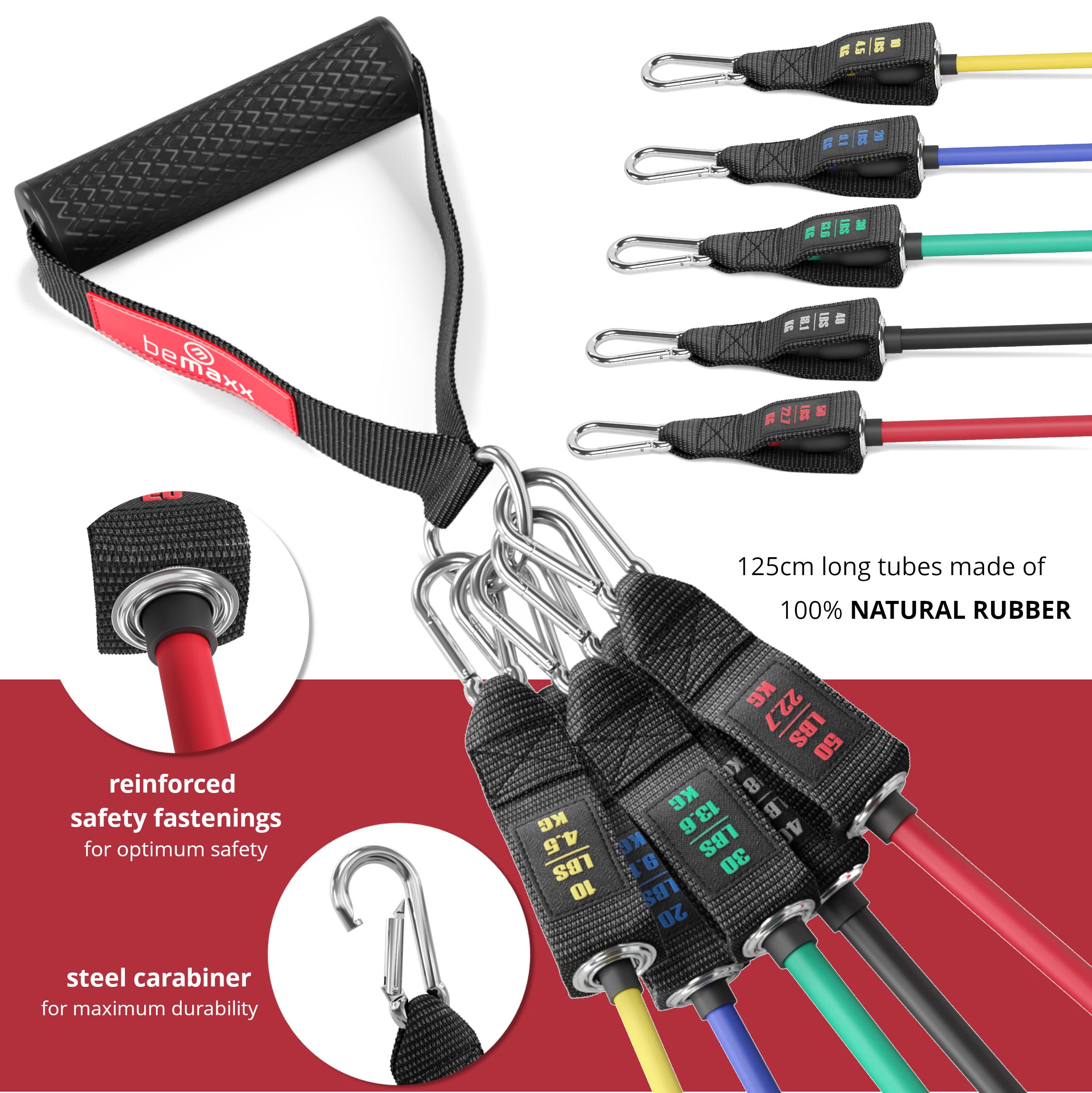Premium 5-Piece Resistance Bands Set with Handles, Door Anchor & Ankle Straps - Heavy Duty Latex Tubes for Full Body Workout - Includes Free Exercise Ebook - Perfect for Home Gym, Powerlifting Training, Women's Fitness & Leg/Butt Workouts