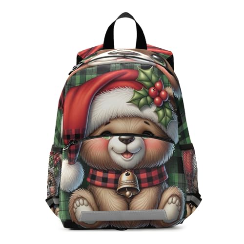 Cute Bear Christmas Green Checkered