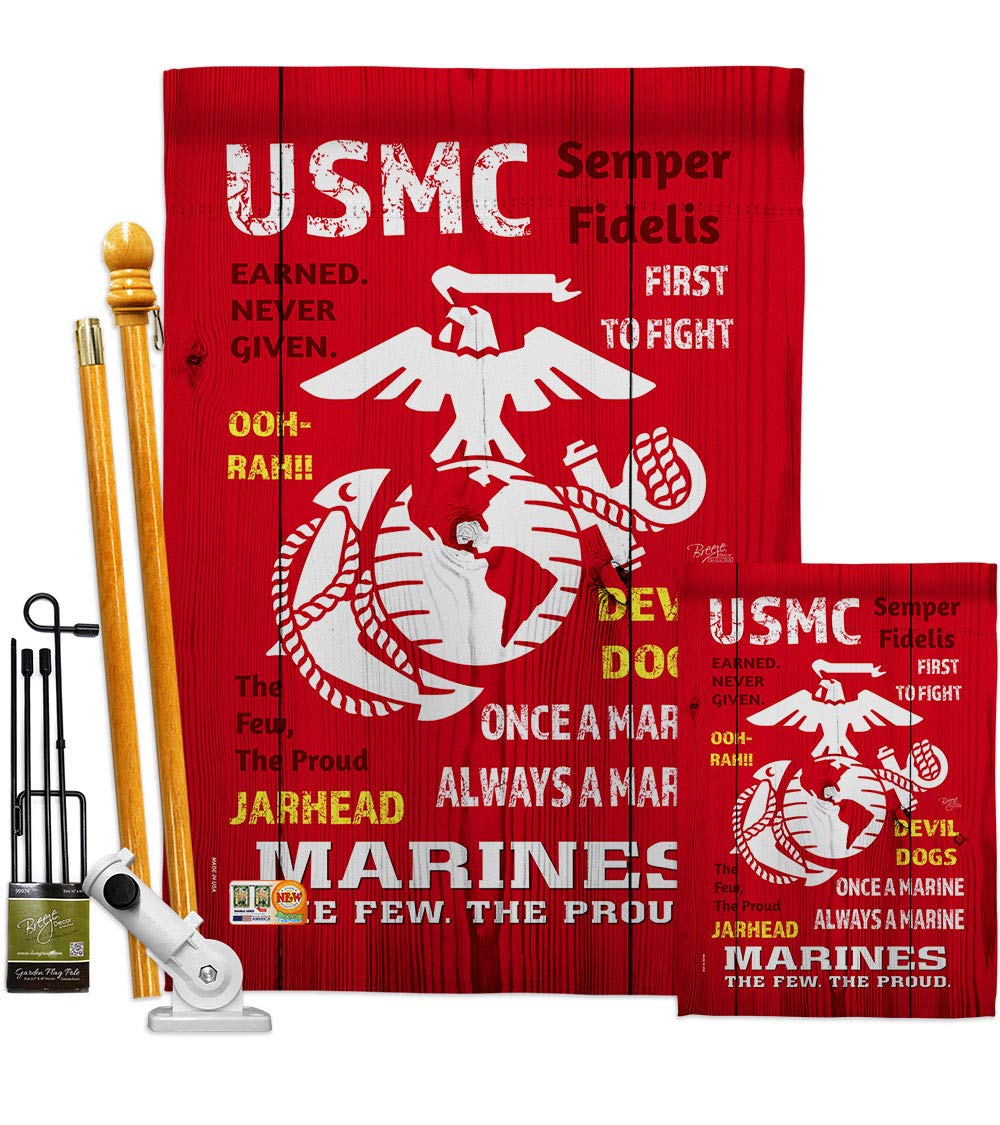 USMC Marine Corps Garden Flag Kit - Double-Sided 28x40 Inch Military House Banner - Semper Fi Armed Forces Veteran Yard Decor - Made in USA - Perfect for Patriotic Home, Front Yard & Military Appreciation Gifts