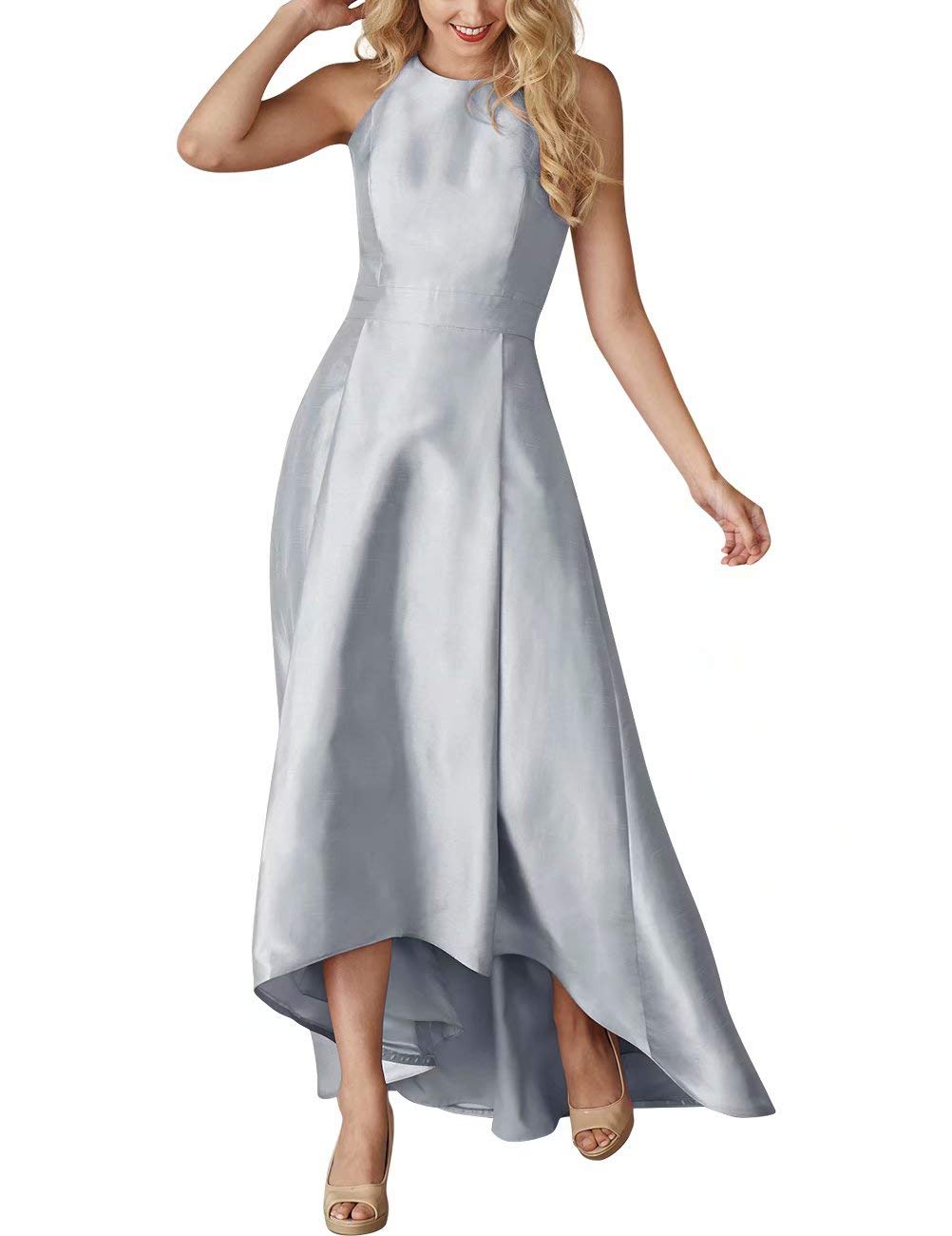 Lilibridal Women's Satin Bridesmaid Dress High Low Hem Black Prom Gown - Elegant Evening Dress for Weddings, Parties & Formal Events