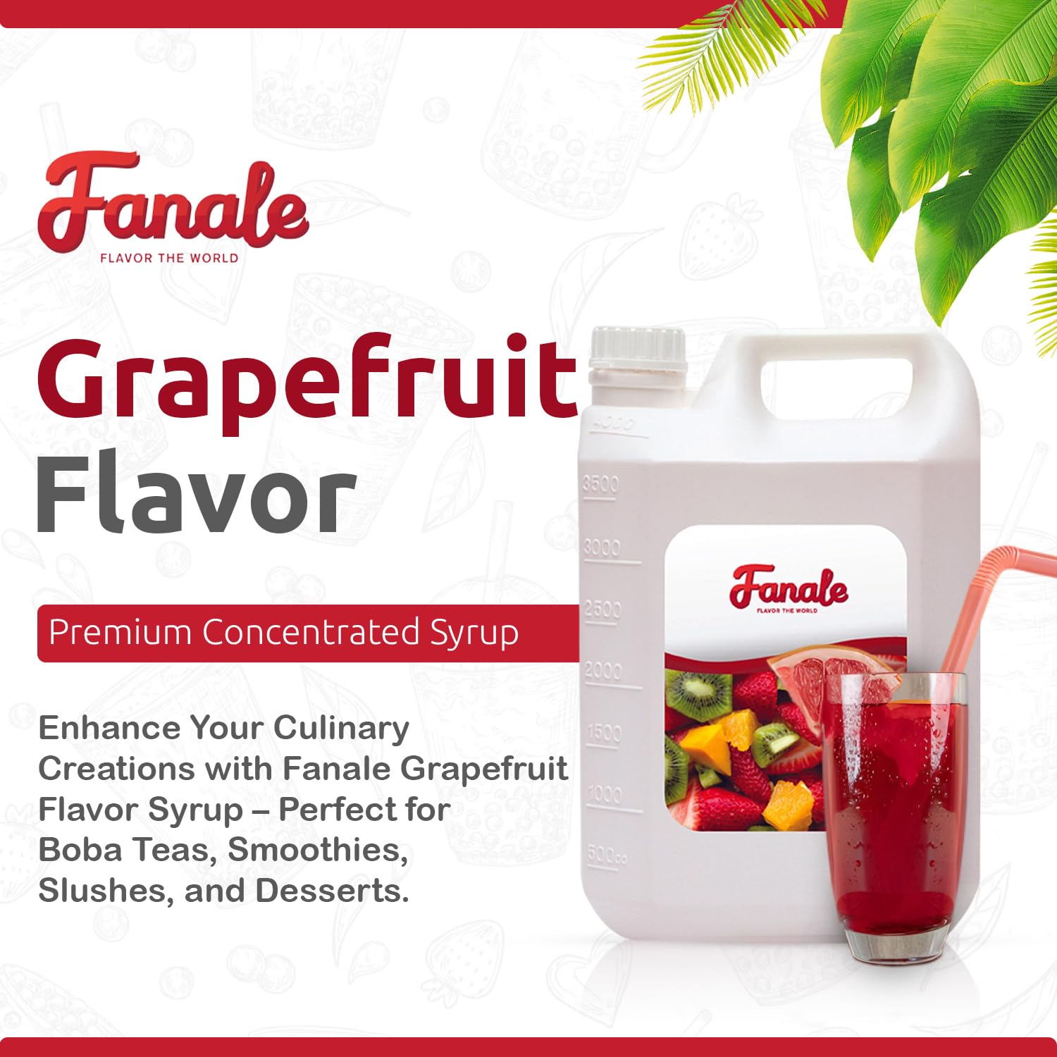 Fanale Premium Grapefruit Flavoring Concentrated Syrup for Bubble Tea - 11lb Bulk Pack (4 Pack) | Boba Tea, Smoothies, Slushes, Desserts & Cocktails | Commercial & Home Use | SRP200-CS