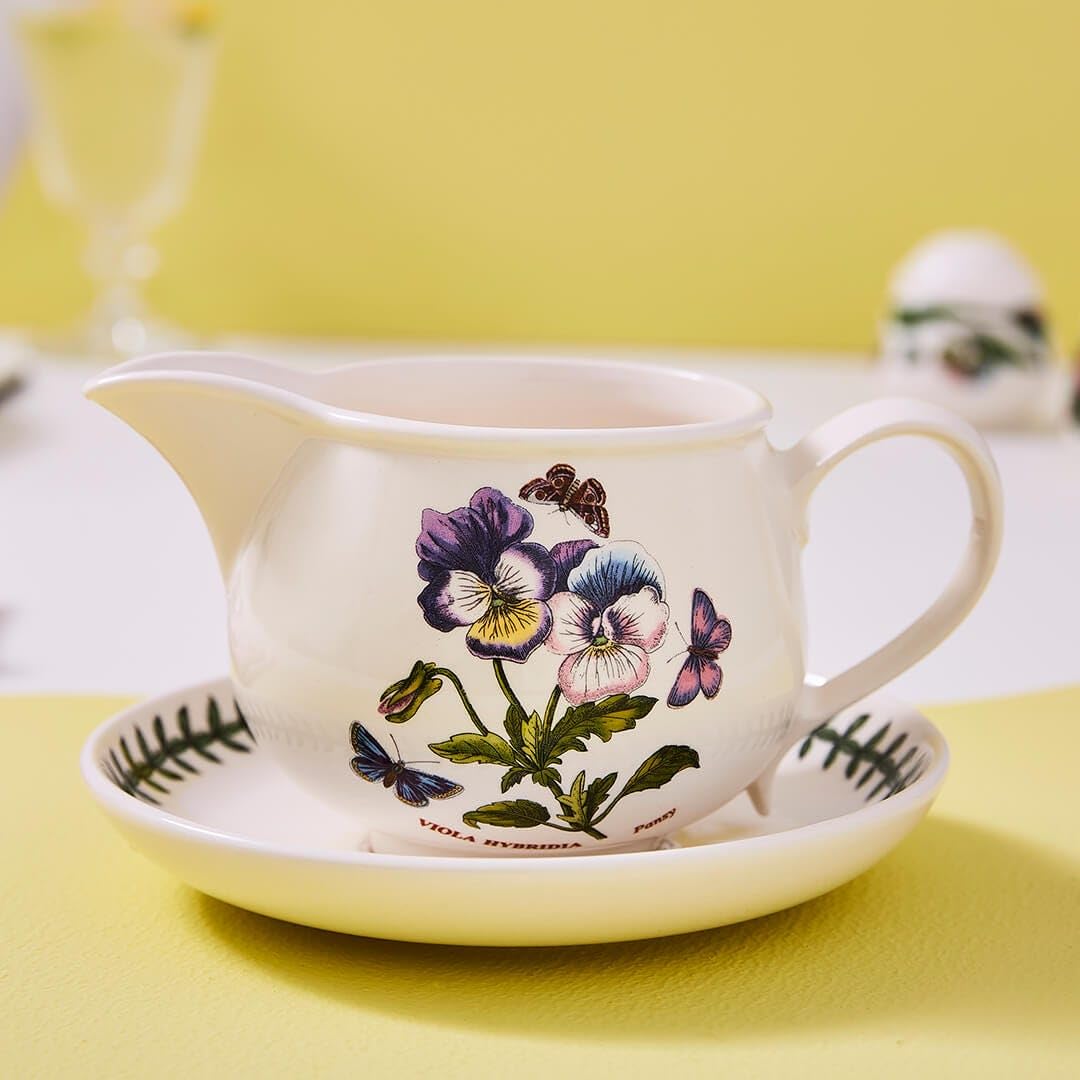 Portmeirion Botanic Garden Gravy Boat with Stand – Elegant Ceramic Sauce Server for Thanksgiving, Christmas, and Holiday Dinner Table Decor