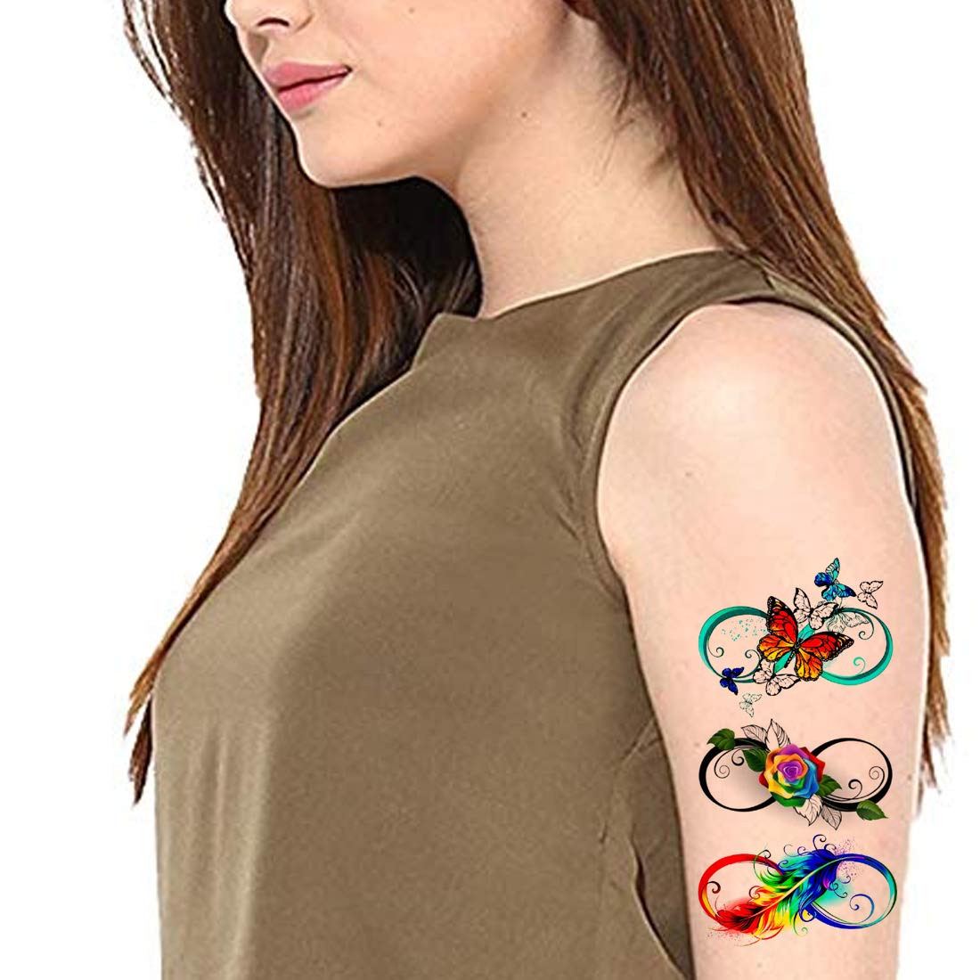 Voorkoms® Rainbow Infinity Temporary Tattoos for Men & Women - Waterproof, Long-Lasting Body Art for Parties, Festivals & Beach Vacations