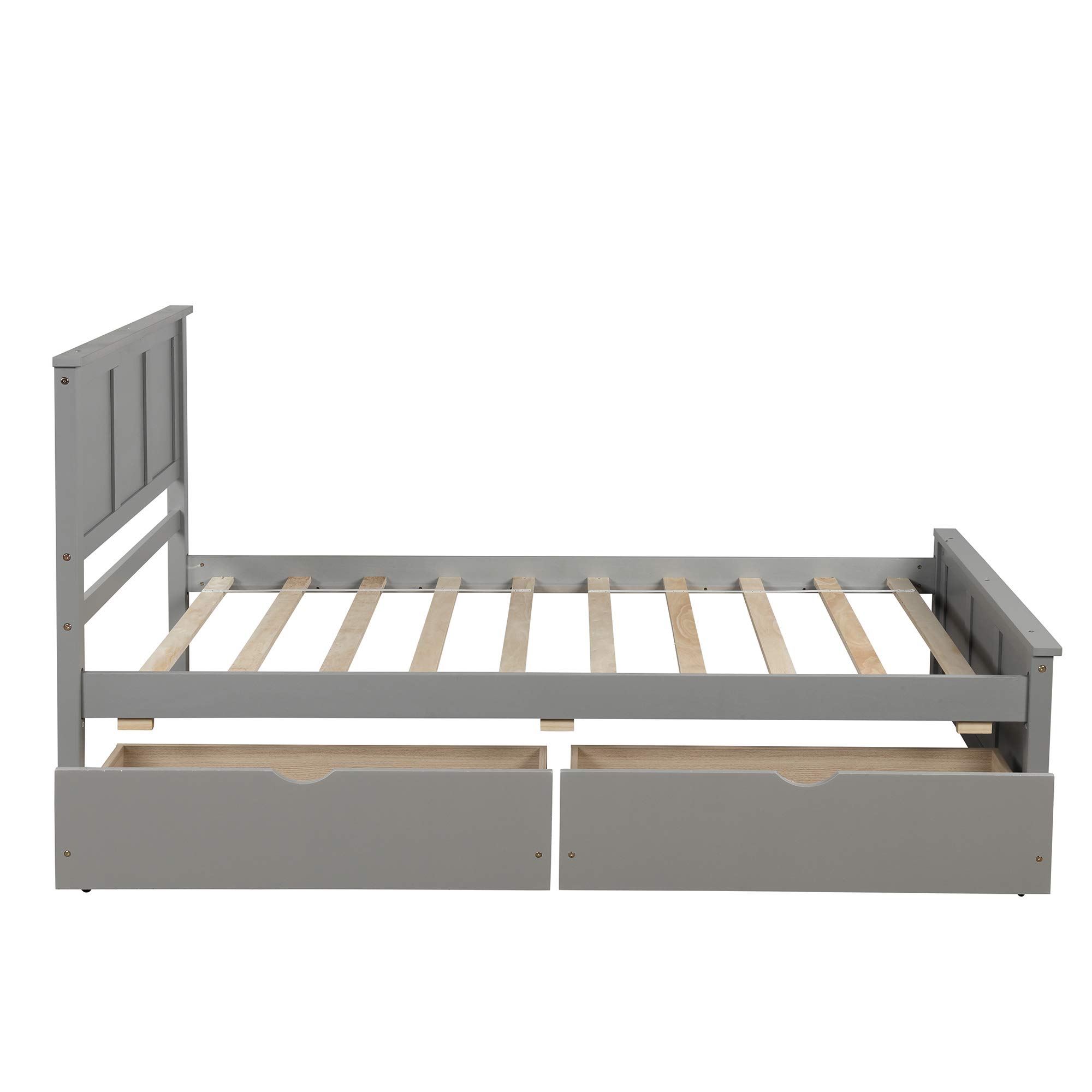 Danxee Twin Size Wooden Platform Bed Frame with 2 Storage Drawers, Wheels & Headboard - Grey Captain Storage Bed for Small Spaces | Perfect for Kids Rooms, Guest Bedrooms & Studio Apartments