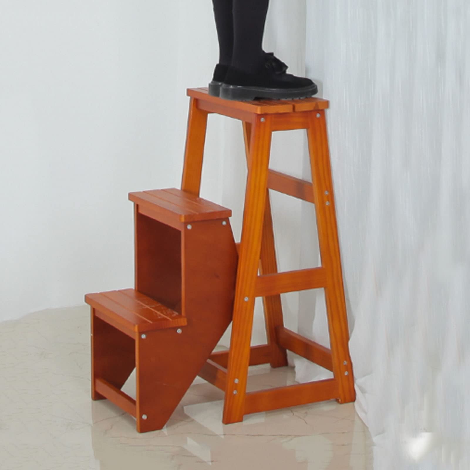 3-Step Wooden Folding Step Stool for Home - Non-Slip Indoor Climbing Stool, Portable Ladder for Bookshelf, Kitchen, and Storage - Compact & Sturdy Design