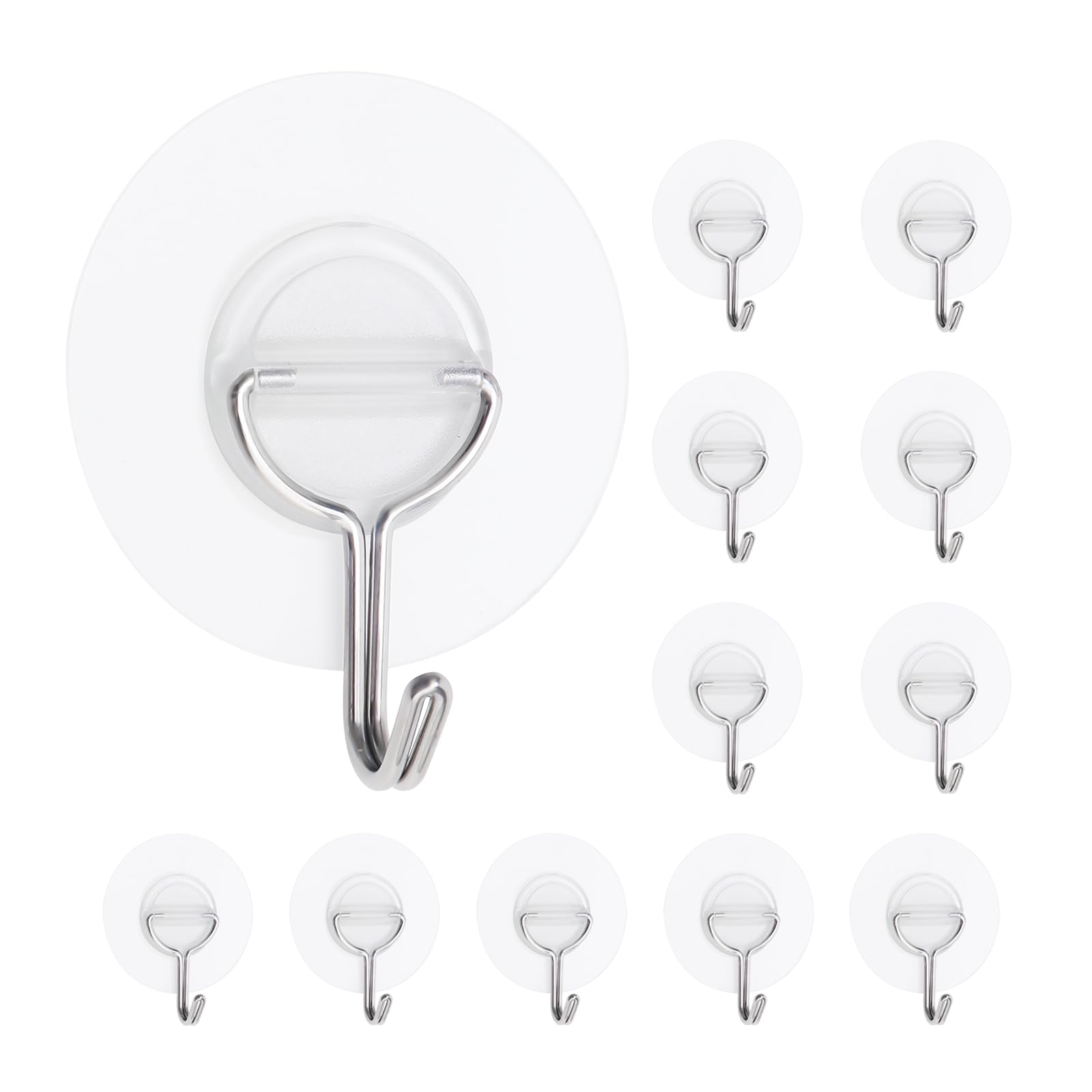 Kiemeu 12 Pack Small Plastic Hooks - Heavy Duty Self Adhesive Wall Hooks, Clear Sticky Hooks for Hanging (Extra Strong) - Perfect for Bathroom, Kitchen, Office & Home Organization