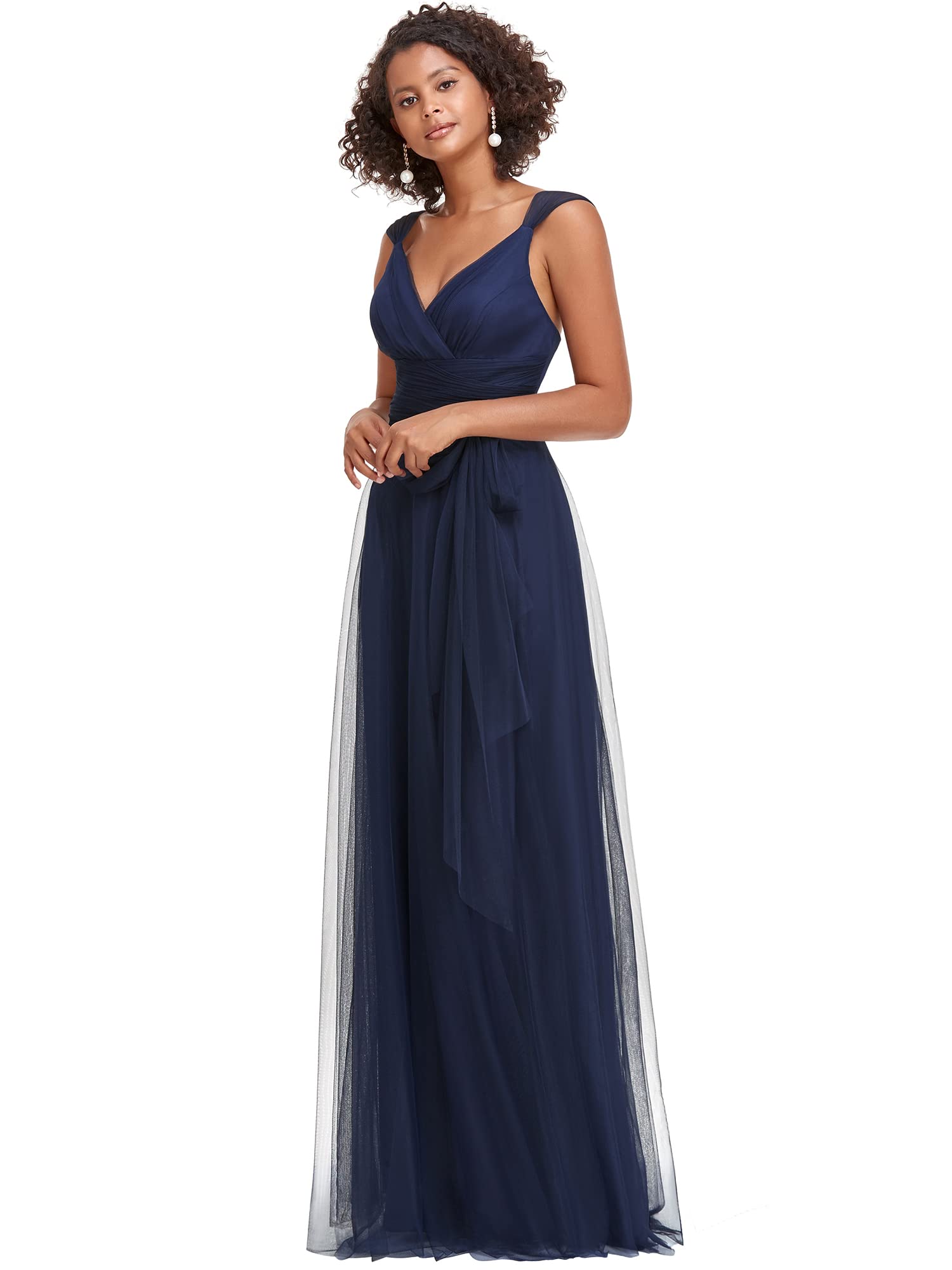 Ever-Pretty Women's Elegant V-Neck Sash Waist A-Line Maxi Tulle Wrap Dress - Formal Bridesmaid Dresses for Weddings, Prom & Special Occasions (Style 07303) | USA Sizing
