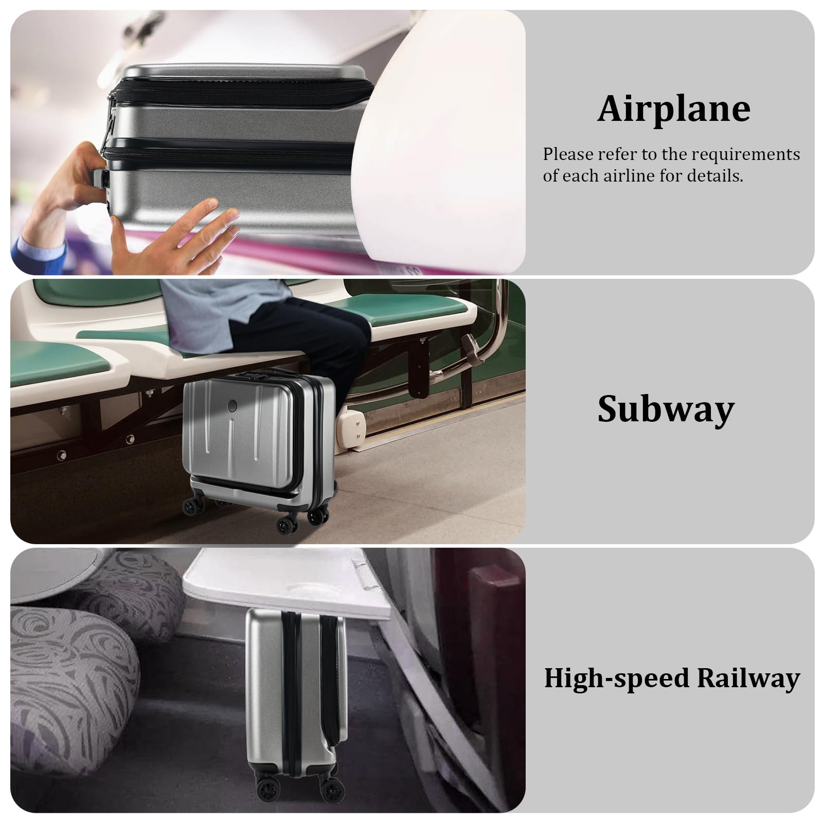 16 Inch Carry On Luggage with 2 Compartments - Lightweight Hardshell ABS+PC Suitcase for 14” & 15” Laptop, Spinner Silent Wheels, 16.14x8x17.12” Rolling Briefcase - Perfect for Business Travel, Airplane Cabin & Weekend Getaways (Dark Gray)