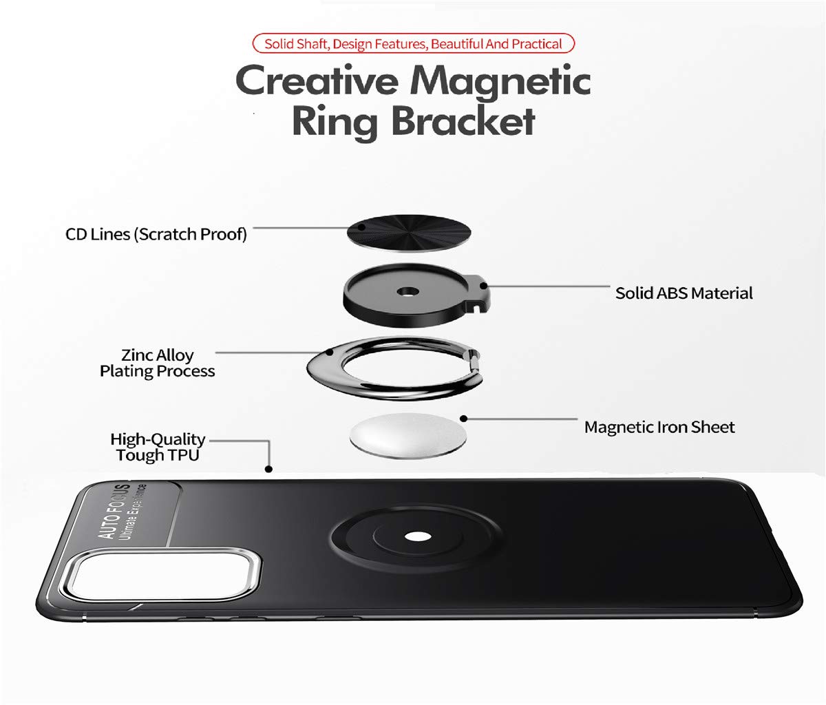 Samsung Galaxy Note 20 Ultra Case with Rotatable Metal Ring Kickstand & Magnetic Car Mount - Shockproof Anti-Scratch Ultra-Slim Protective Cover (Black) - Perfect for Work, Travel & Daily Use