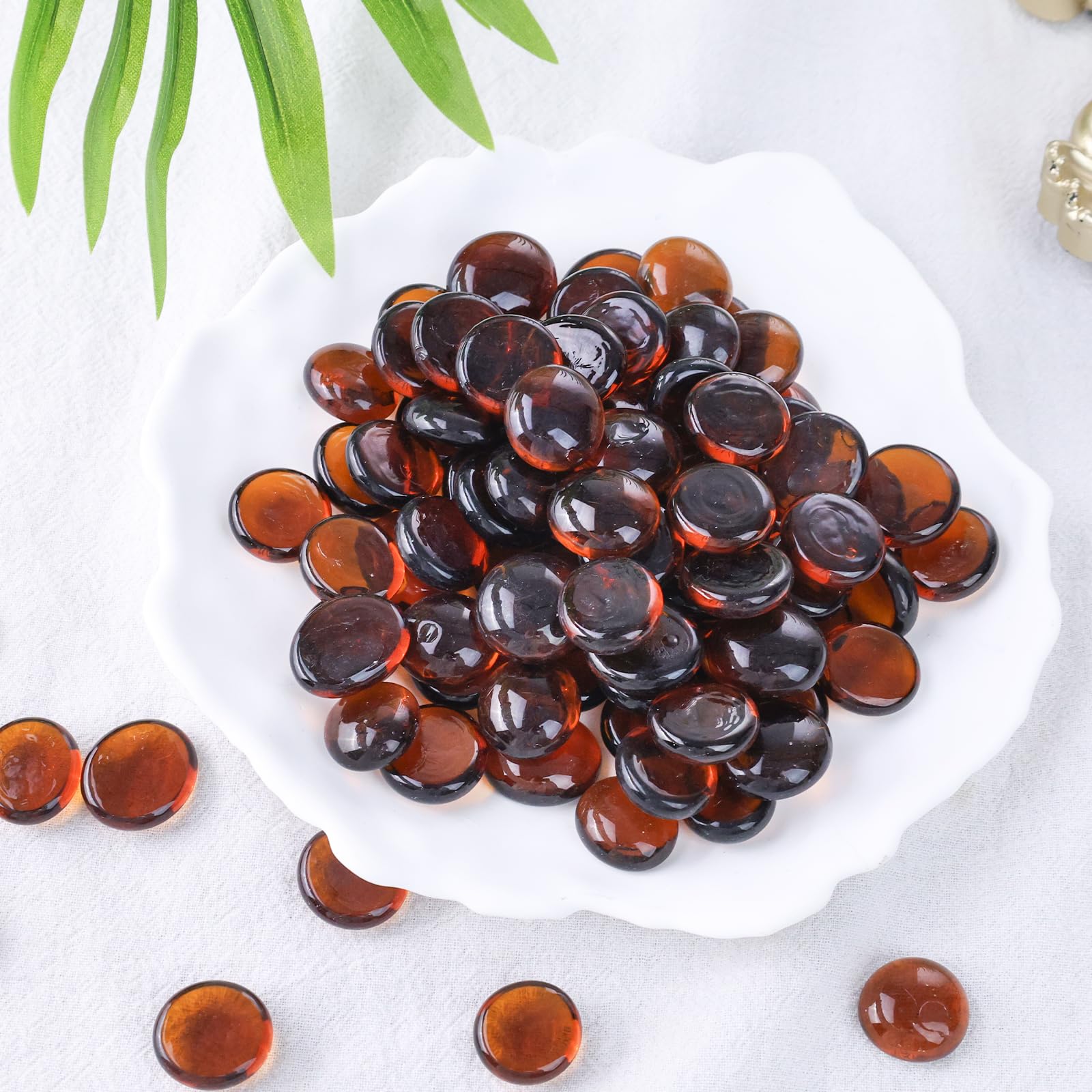 DomeStar 2LB Amber Flat Glass Marbles - Decorative Vase Fillers, Aquarium Pebbles, Fish Tank Rocks for DIY Crafts, Table Scatter & Home Decor | Perfect for Centerpieces, Wedding Decorations & Floral Arrangements