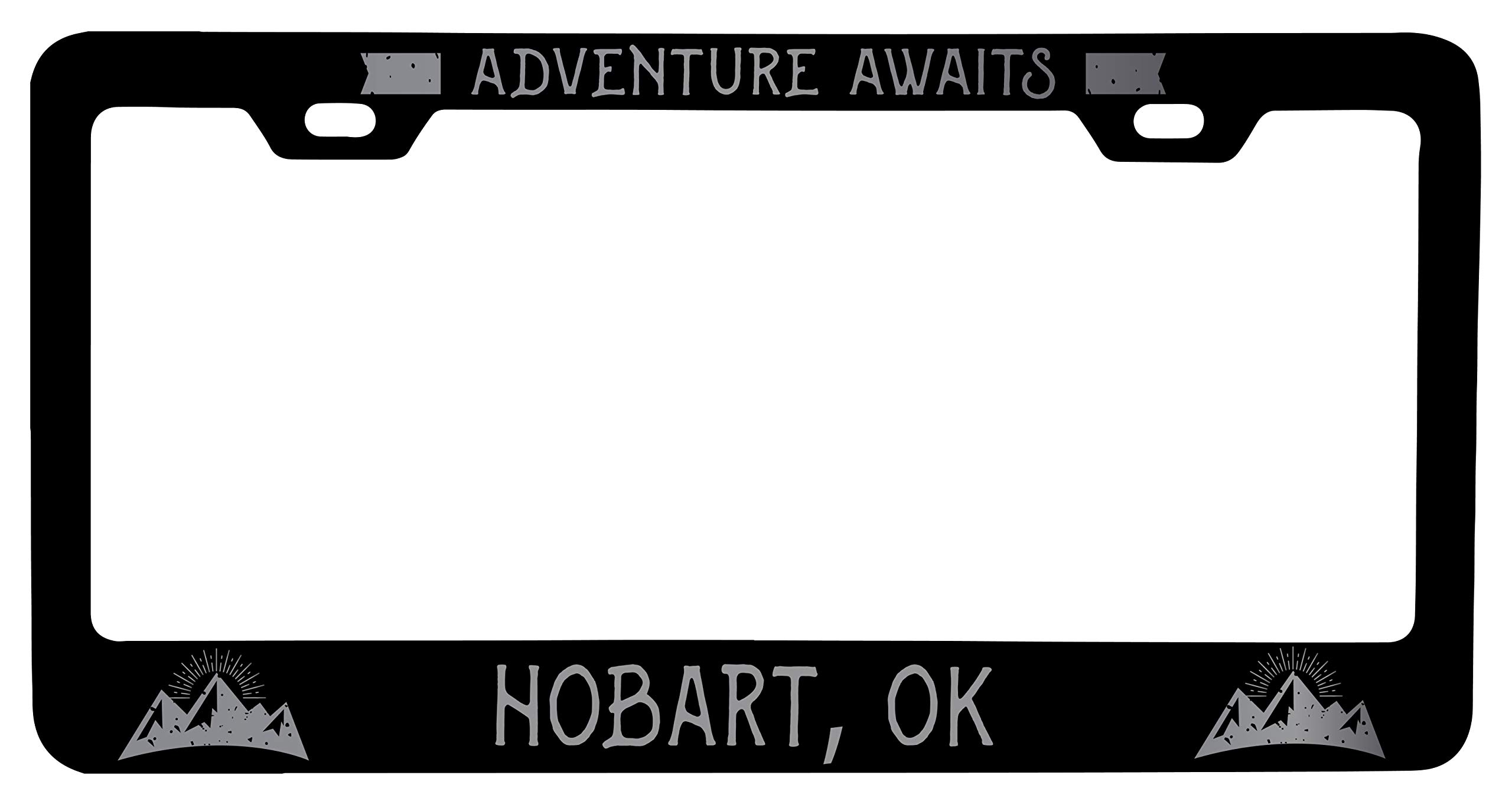 Custom Laser Etched Black Metal License Plate Frame - Premium Vanity Car Accessory for Hobart Oklahoma - Perfect for Cars, Trucks & Motorcycles - Personalized Gift Idea