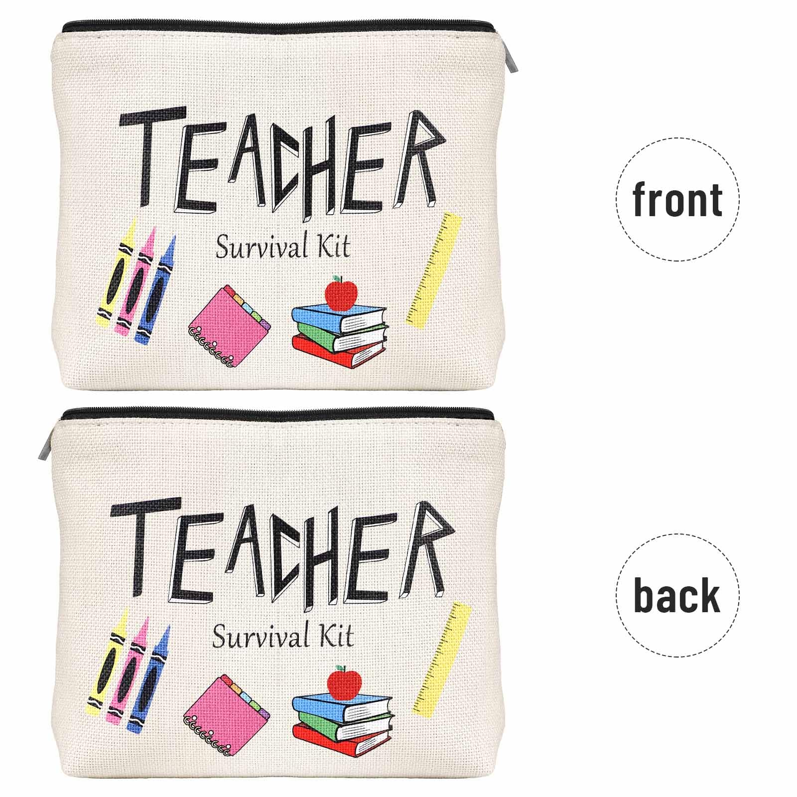 Teacher Survival Kit Makeup Bag for Women - Cute Travel Cosmetic Pouch with Zipper for Teachers, Christmas, Thanksgiving & Birthday Gifts - Perfect for School, Travel & Everyday Use