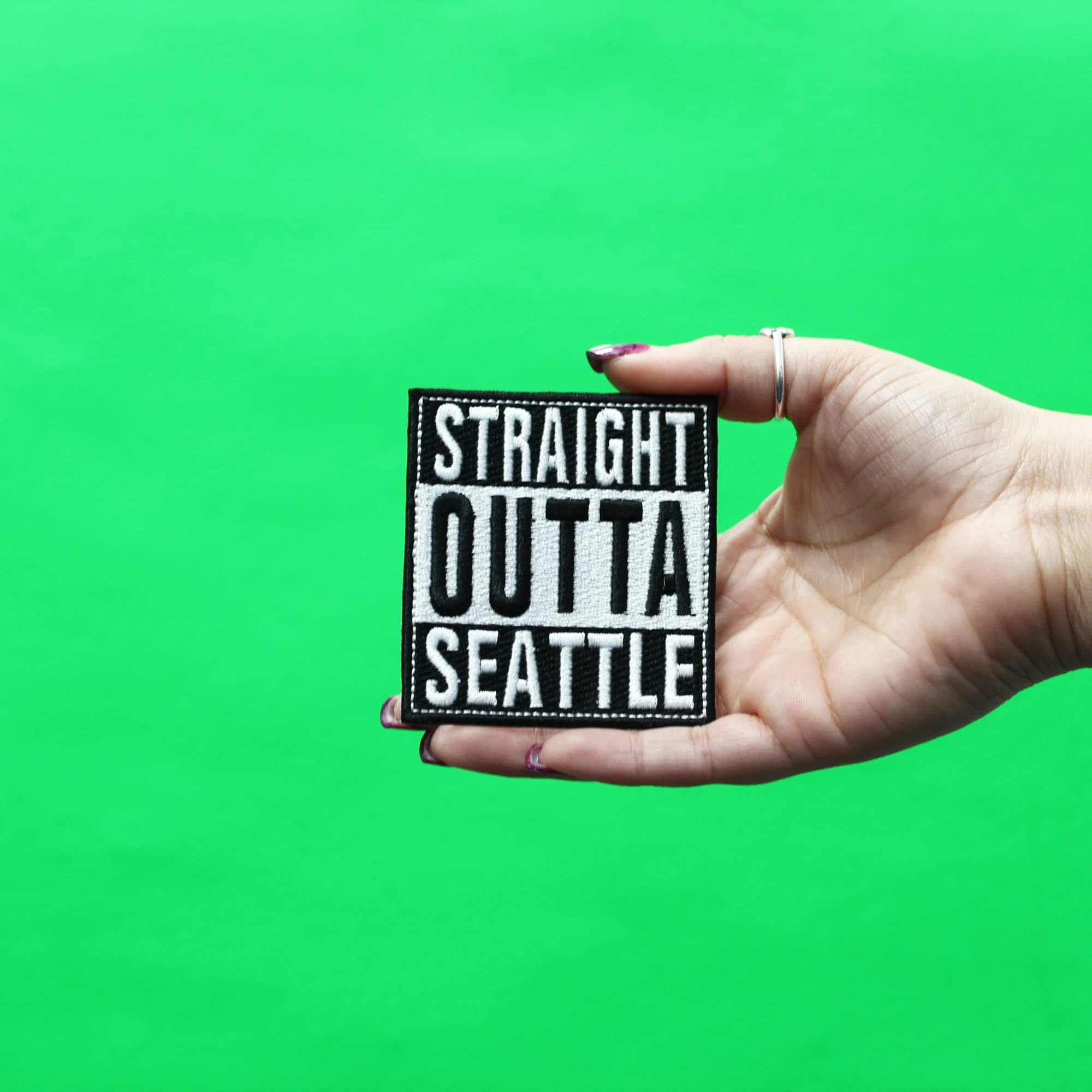 Straight Outta Seattle Embroidered Iron-On Patch - DIY Sewing & Iron-On Applique for Jackets, Hats, Bags & Denim - Perfect for Customizing Clothes & Accessories