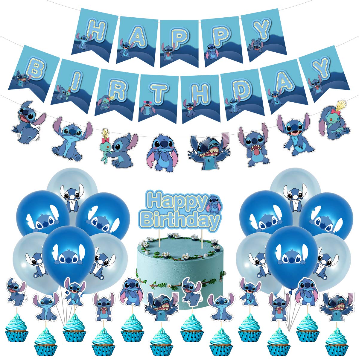 Lilo and Stitch Party Decorations Set - 24pcs Cupcake Toppers, Birthday Party Supplies for Boys & Girls - Perfect for Disney Themed Birthday Cakes, Dessert Table Decorations and Kids Party Favors