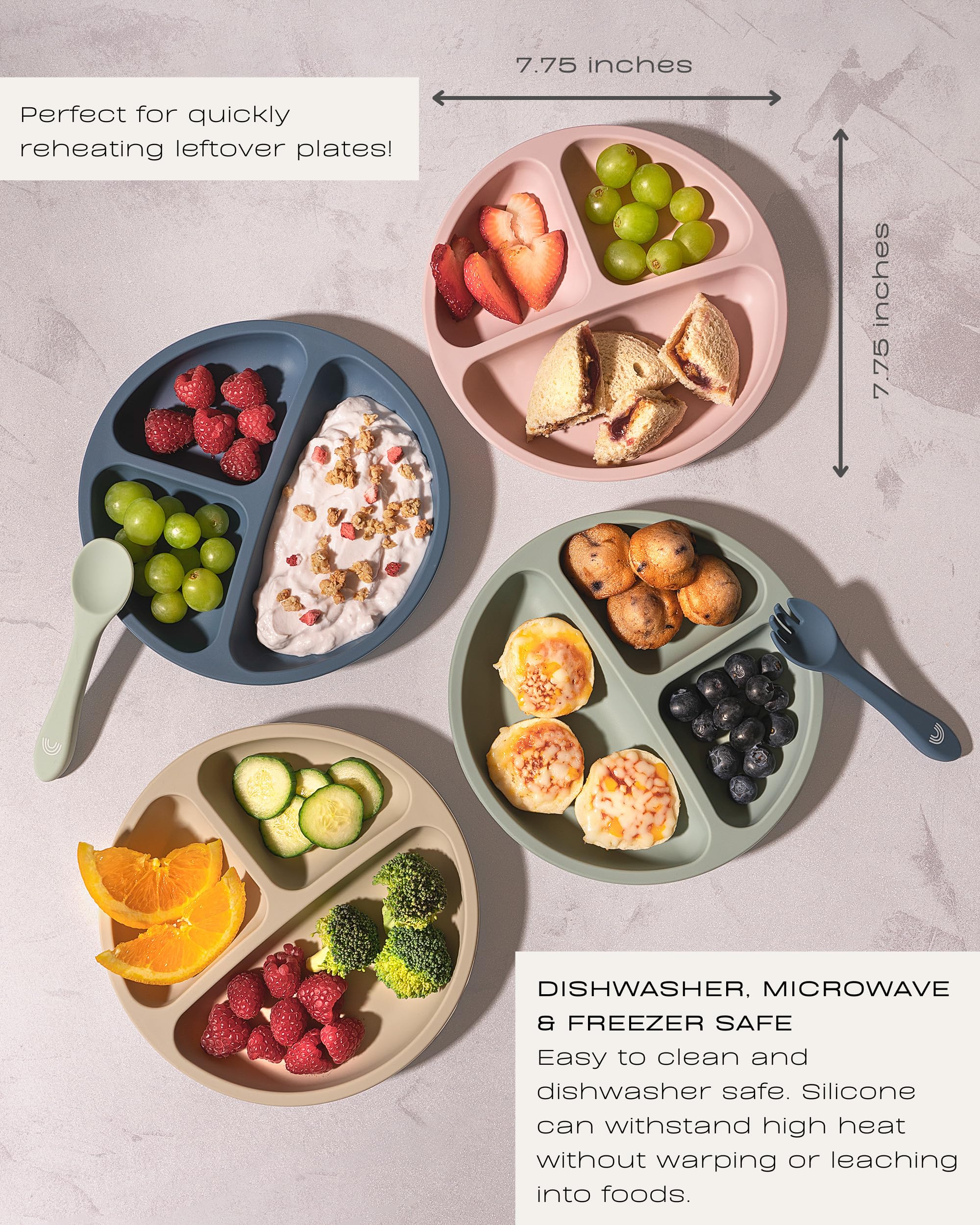 Hippypotamus Toddler Plates with Suction - 100% Food-Grade Silicone Baby Plates with Lids - Microwave & Dishwasher Safe - BPA Free - Set of 3 (Fog/Nude/Sage) - Perfect for Home, Daycare & Travel Feeding
