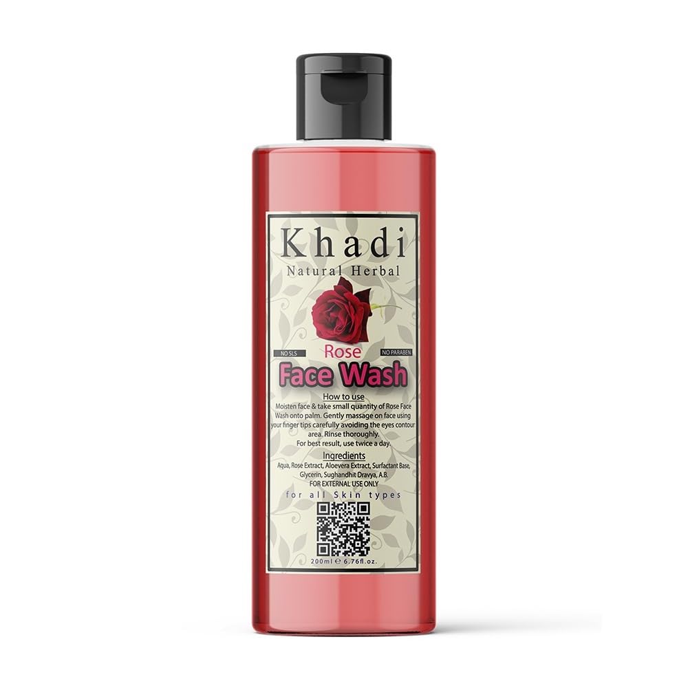 Khadi Natural Herbal Rose Face Wash - 200ml | Anti-Pollution, Deep Cleansing & Skin Brightening for Men & Women | Gentle Daily Cleanser for Glowing Skin | Perfect for Morning & Night Skincare Routine